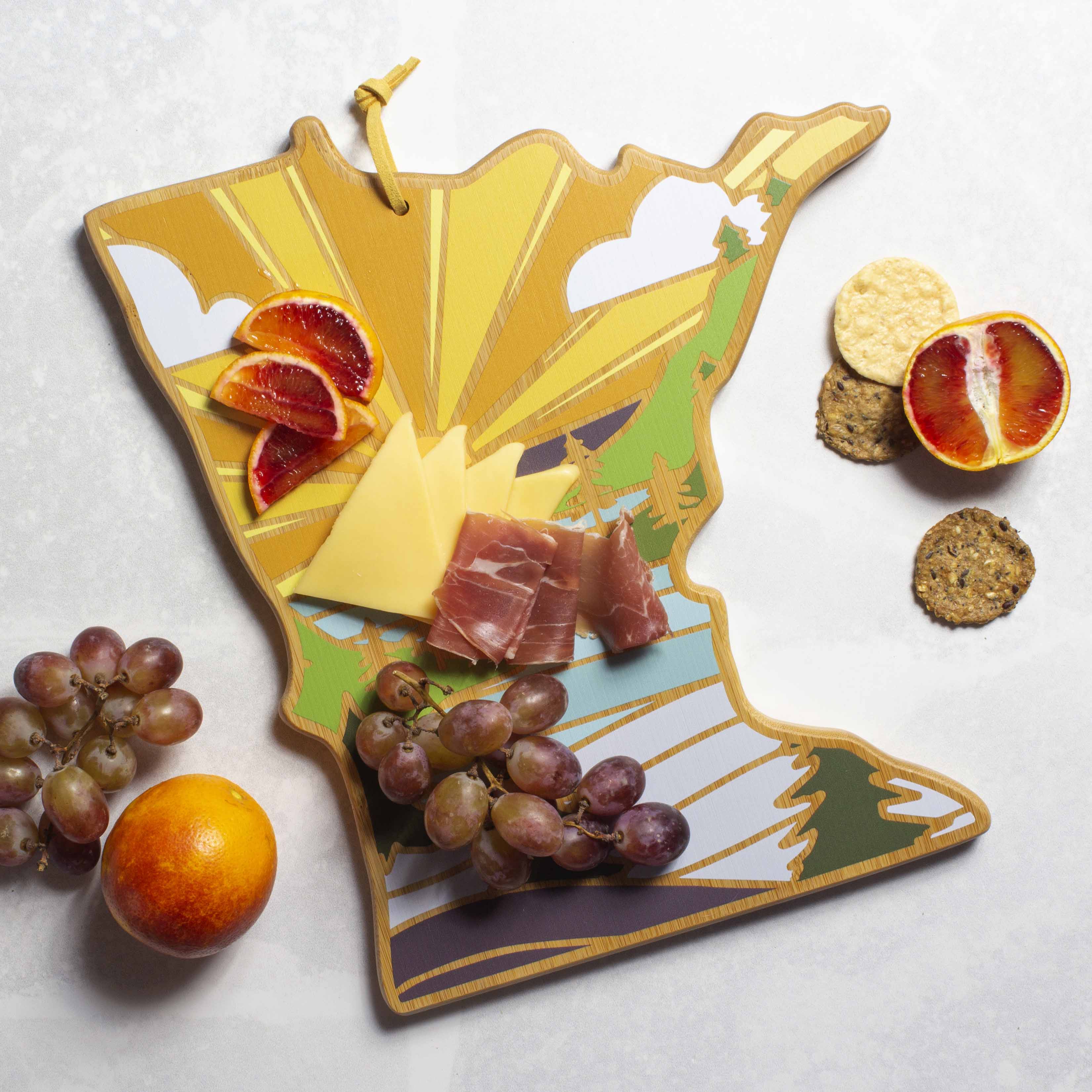 Handcrafted Minnesota Wooden Cutting Board with Summer Stokes Artwork - Perfect for Kitchen Prep, Charcuterie Boards & Home Decor Gifts