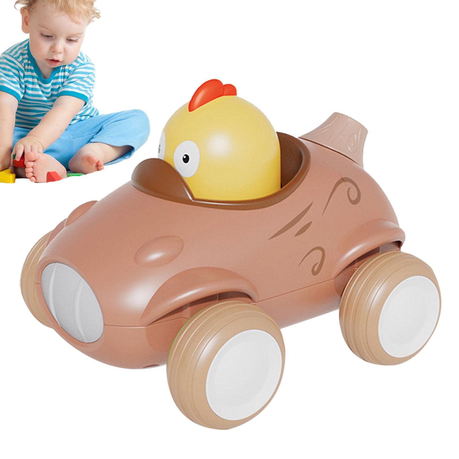 TOSIER Toddler Car Toys with Lights & Sounds | Inertia Push & Pull Vehicles for Kids & Pets - Fun Learning & Interactive Play for Indoor & Outdoor Activities
