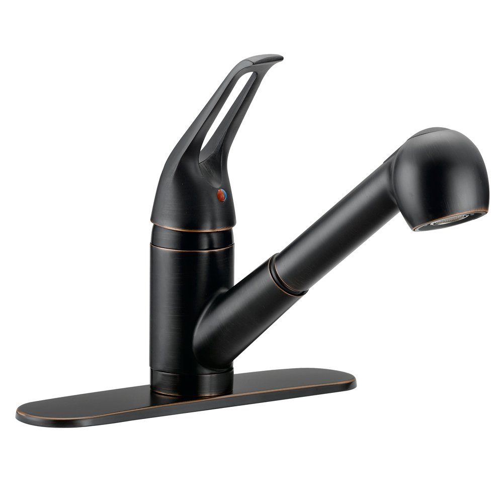 Designers Impressions 651755 Oil Rubbed Bronze Single Handle Pull-Out Sprayer Kitchen Faucet - High Arc Modern Sink Faucet for Easy Dishwashing & Food Prep