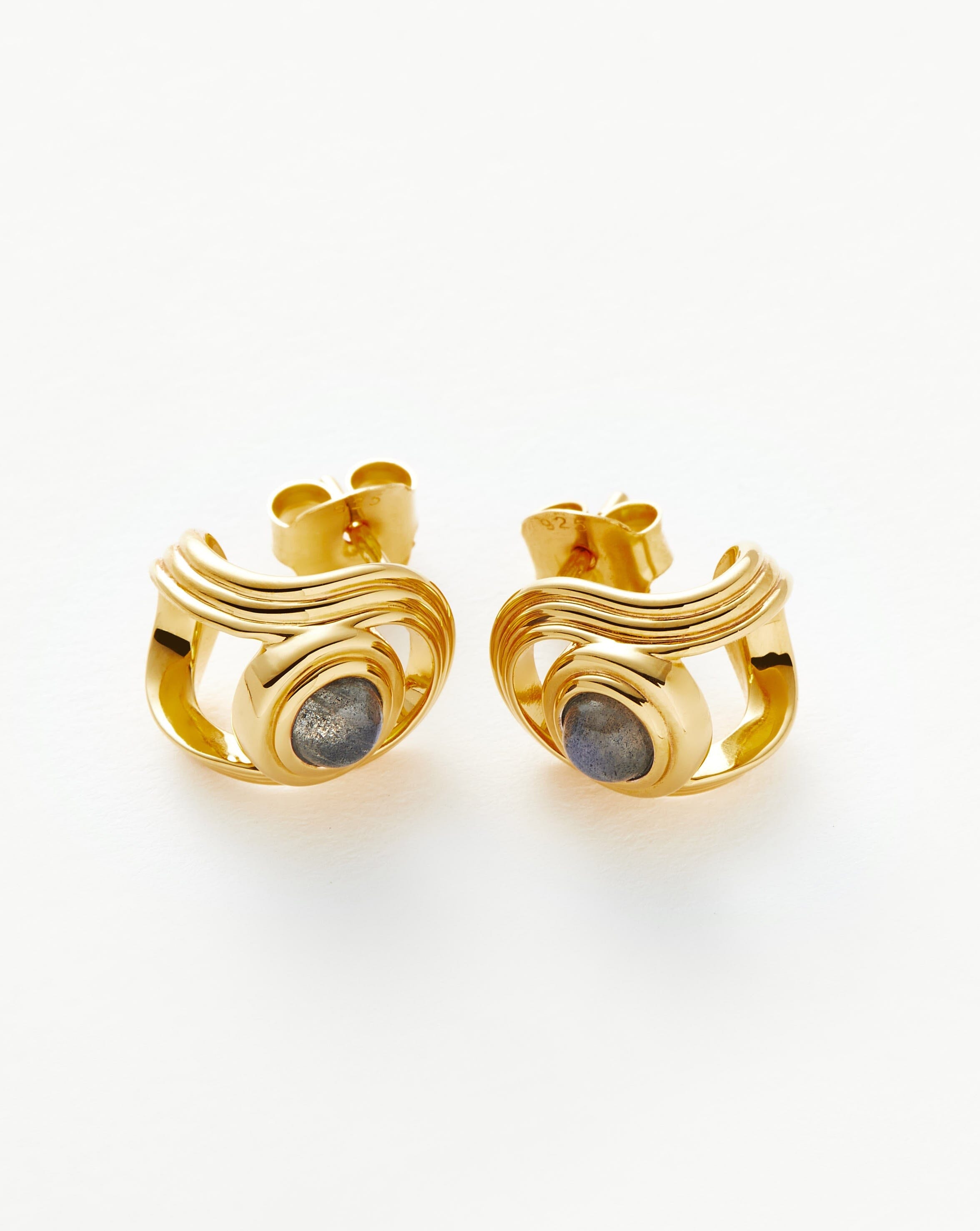 Zenyu Link Gemstone Open Stud Earrings - 18k Gold Vermeil Labradorite Earrings for Women | Elegant Boho Jewelry for Parties, Weddings & Everyday Wear