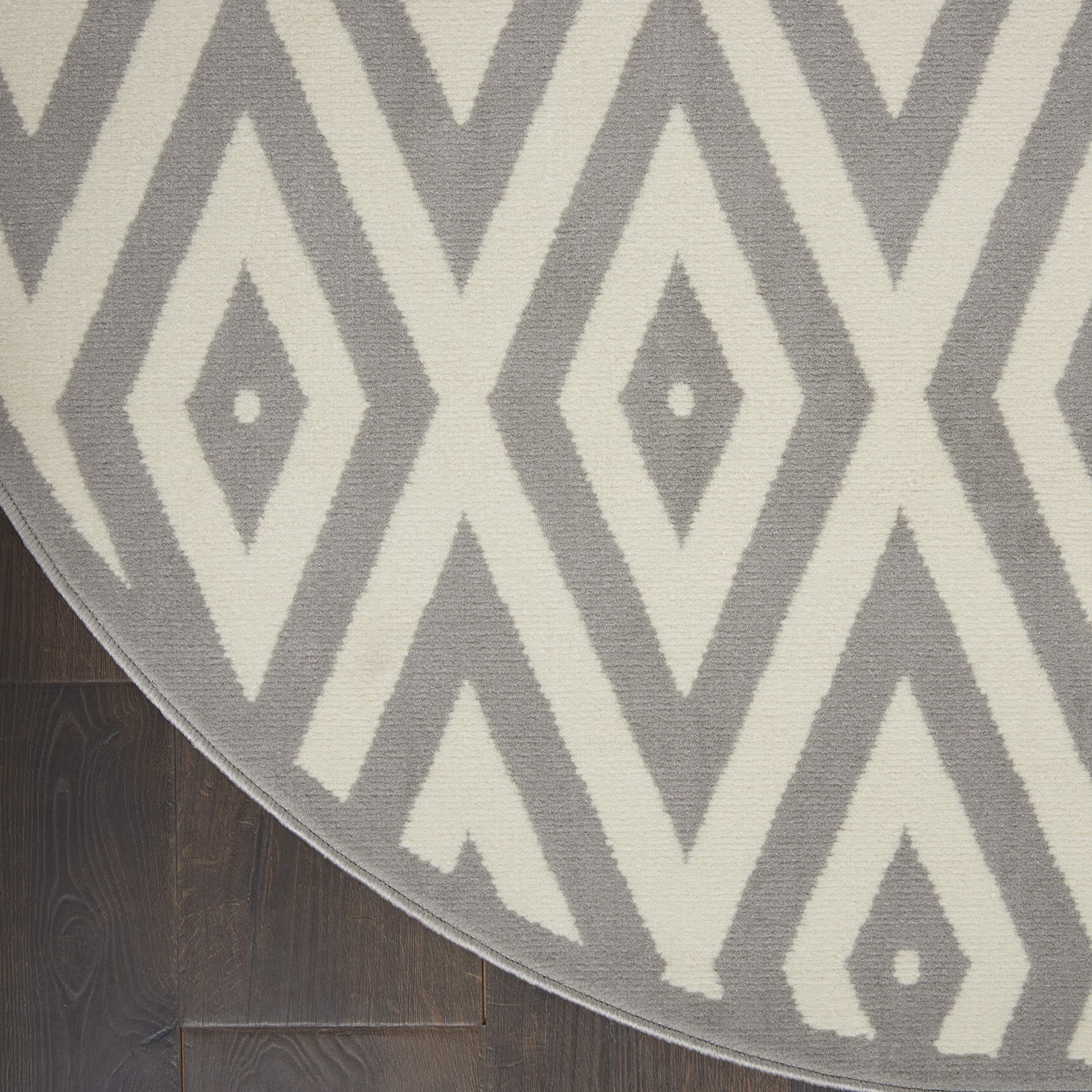 Nourison Grafix Geometric White Grey 8' Round Area Rug - Easy Clean, Non-Shedding, Stain Resistant - Perfect for Bedroom, Living Room, Dining Room & Kitchen Decor (8 Foot Round) - Cozy Home & Office Floor Covering for Modern Interior Design