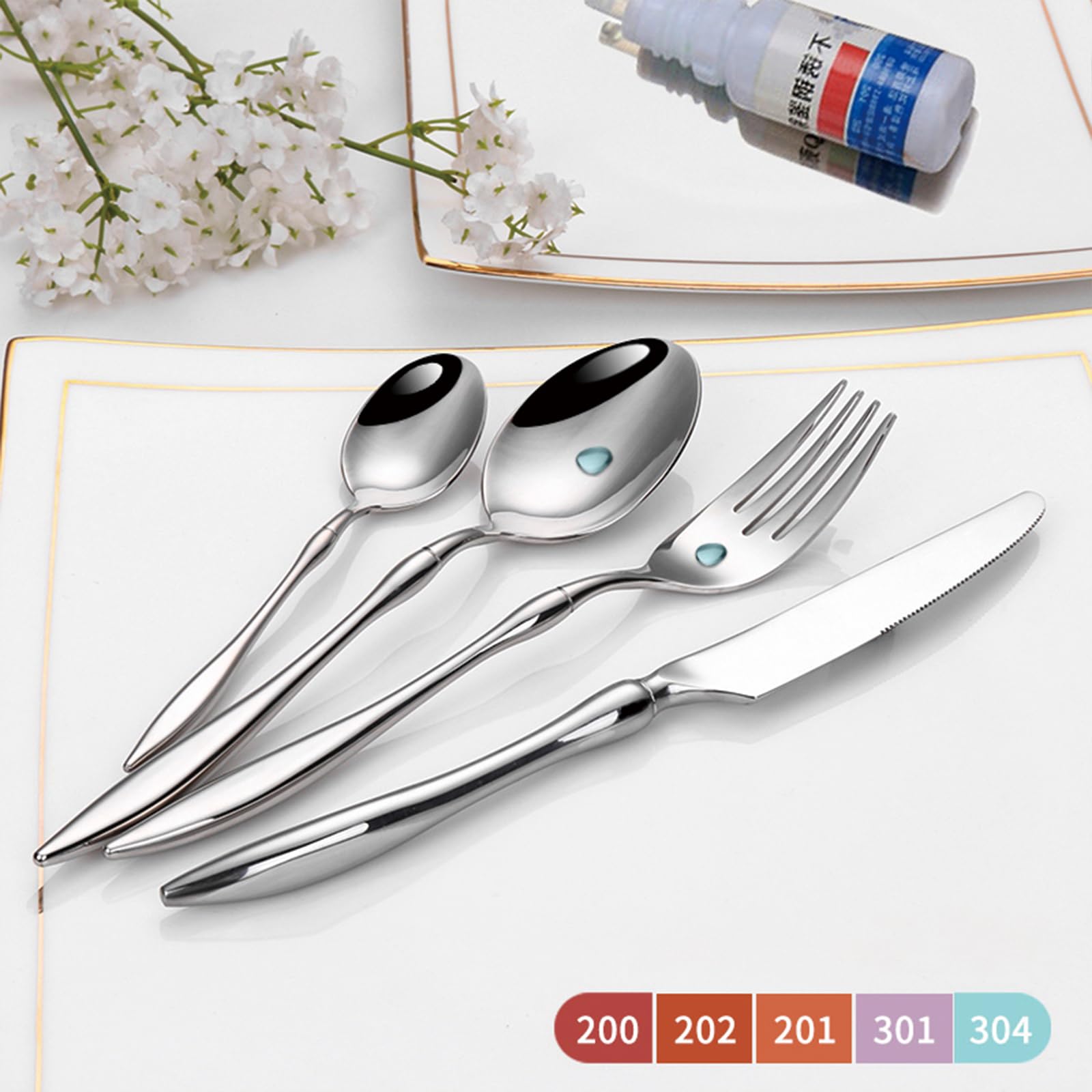 24-Piece Stainless Steel Silverware Set for 6 - Premium Food Grade Flatware with Mirror Polish (Spoons, Forks, Knives) - Dishwasher Safe Cutlery Set for Everyday Dining & Dinner Parties (Silver, 24pcs) - Model s1478