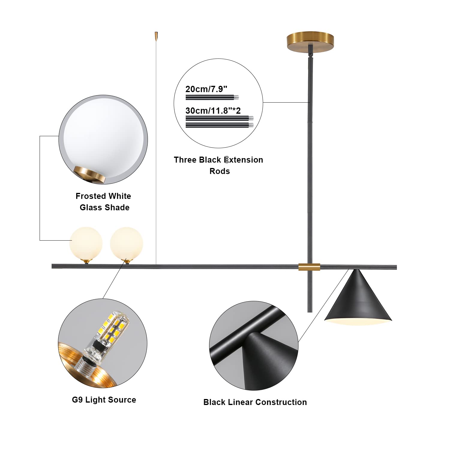 Matte Black Linear Pendant Light - 3-Light Farmhouse Kitchen Island Lighting with Small Milk Glass Globes | Rustic Industrial Dining Room & Living Room Ceiling Fixture | Perfect for Kitchen Islands, Breakfast Bars, and Dining Areas