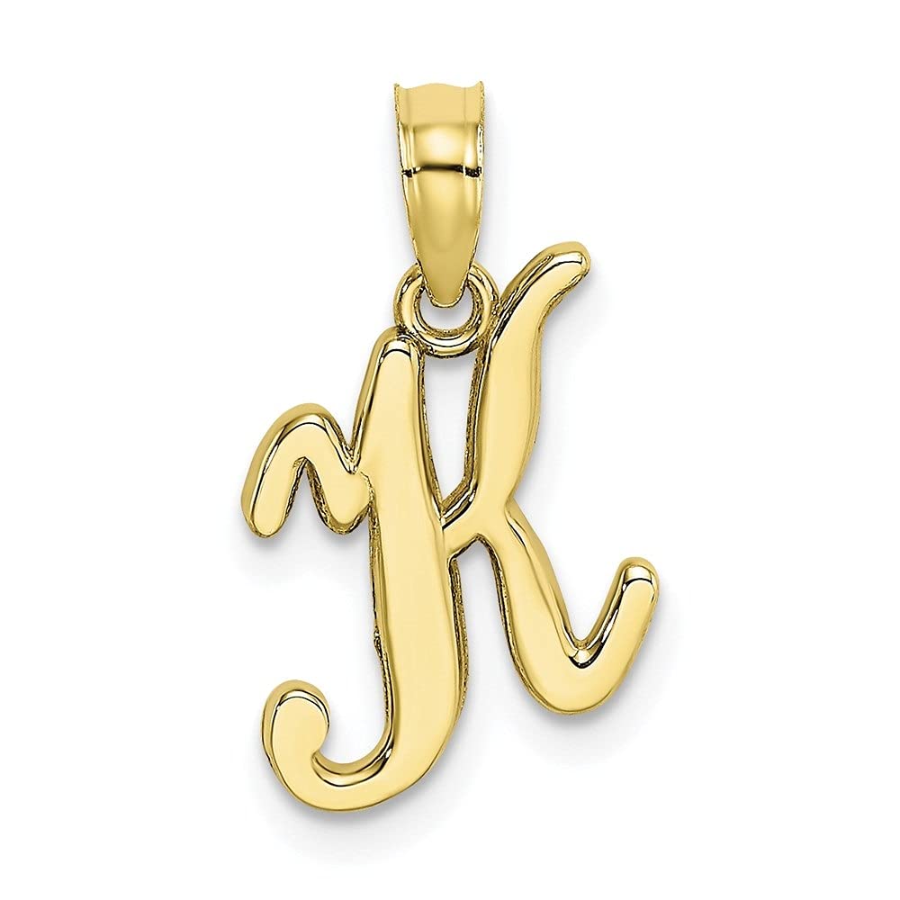 10K Yellow Gold Polished Alphabet Script Initial Charm Pendant Necklace for Women - Personalized Name Jewelry Gift for Birthday, Anniversary & Special Occasions