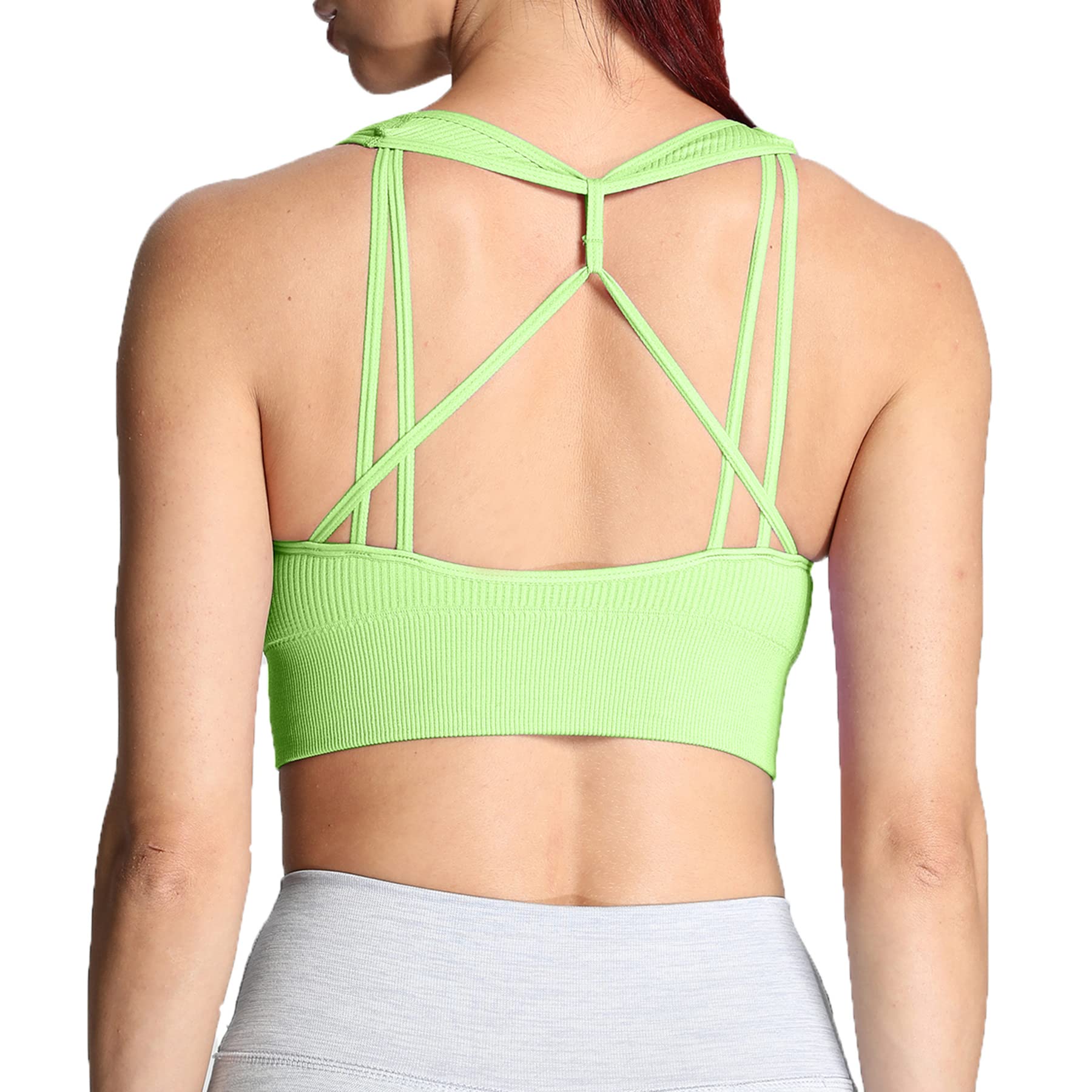 Aoxjox Women's Seamless Ribbed Sports Bra - Workout Running Yoga Crop Top Tank for Fitness & Activewear - Perfect for Gym, Jogging and Daily Wear
