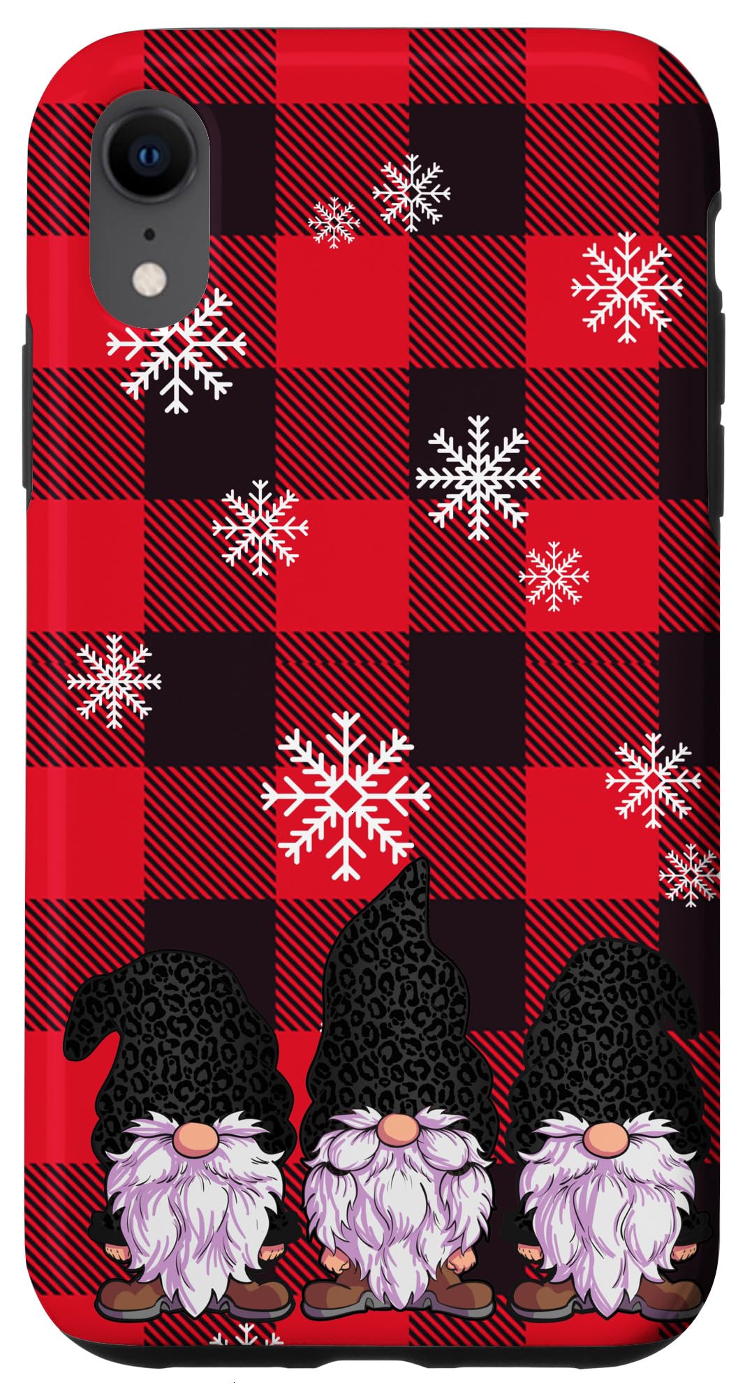 iPhone XR Christmas Phone Case - Buffalo Plaid Gnomes & Black Leopard Design | Perfect Holiday Gift & Winter Protection