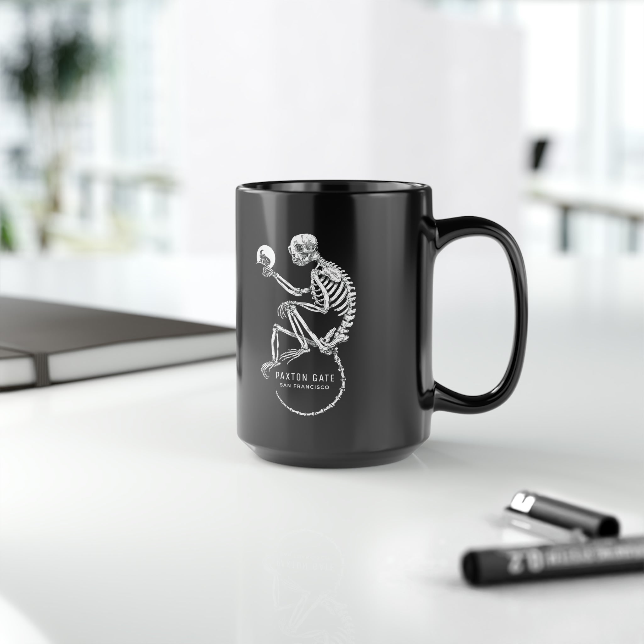 Zoe Keller Black Skeletal Monkey Mug - Unique Gothic Coffee Cup for Halloween, Dark Aesthetic Home Decor, Perfect for Coffee & Tea Lovers