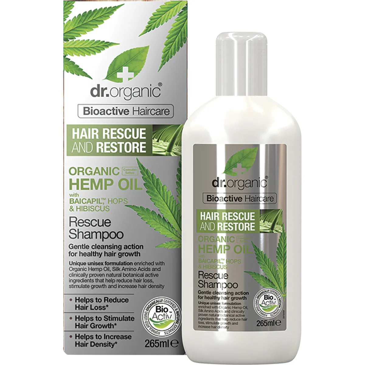 Organic Hemp Oil Shampoo for Damaged Hair - Dr Organic Rescue & Restore Shampoo with Natural Ingredients - Perfect for Dry, Brittle Hair Care & Scalp Repair