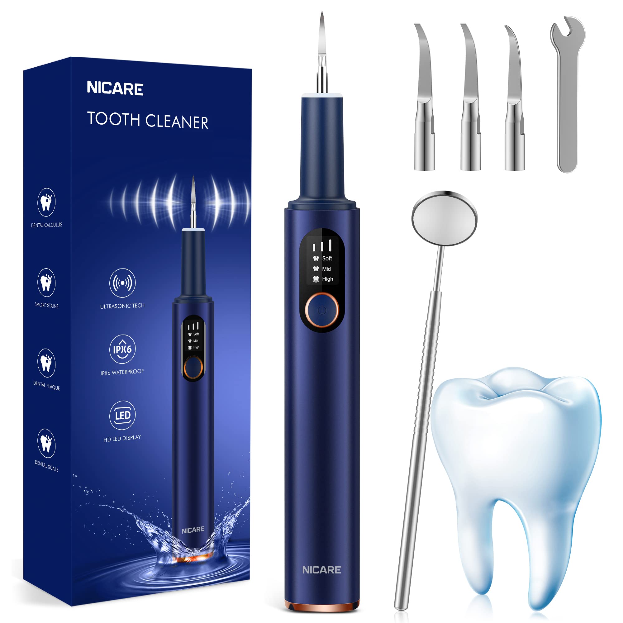 NICARE Professional Teeth Cleaning Tools Kit - Dental Plaque Remover, Stain Scraper & Tartar Cleaner for Oral Hygiene - Perfect for Home Dental Care & Travel Oral Health Maintenance
