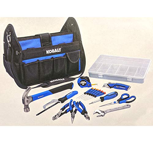Kobalt 22-Piece Household Tool Set - Knife, Hammer, Pliers, Wrench, Saw & Screwdrivers with Storage Bag - Perfect for Home Repairs, DIY Projects & Emergency Fixes