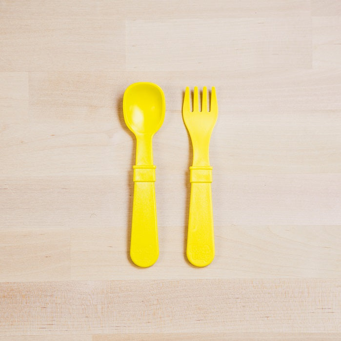 Re Play Fork & Spoon Set - BPA-Free Toddler Utensils for Kids - Durable Plastic Baby Feeding Set for Travel, Daycare & Home Use