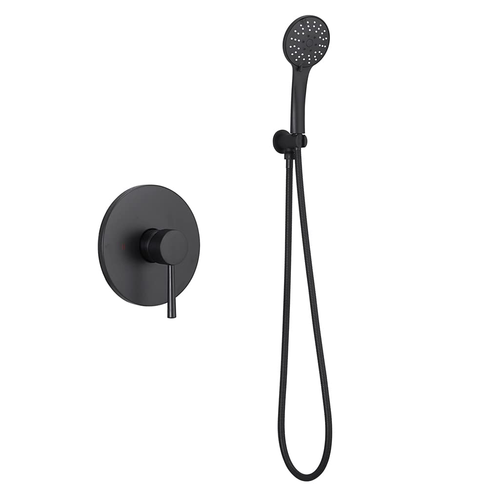 Round Shower Faucet Set - Matte Black Handheld Shower Head with Mixer Valve & Rainfall Shower System | Complete Bathroom Fixtures for Tub & Bathtub | Perfect for Modern Home Renovation & Spa-Like Shower Experience