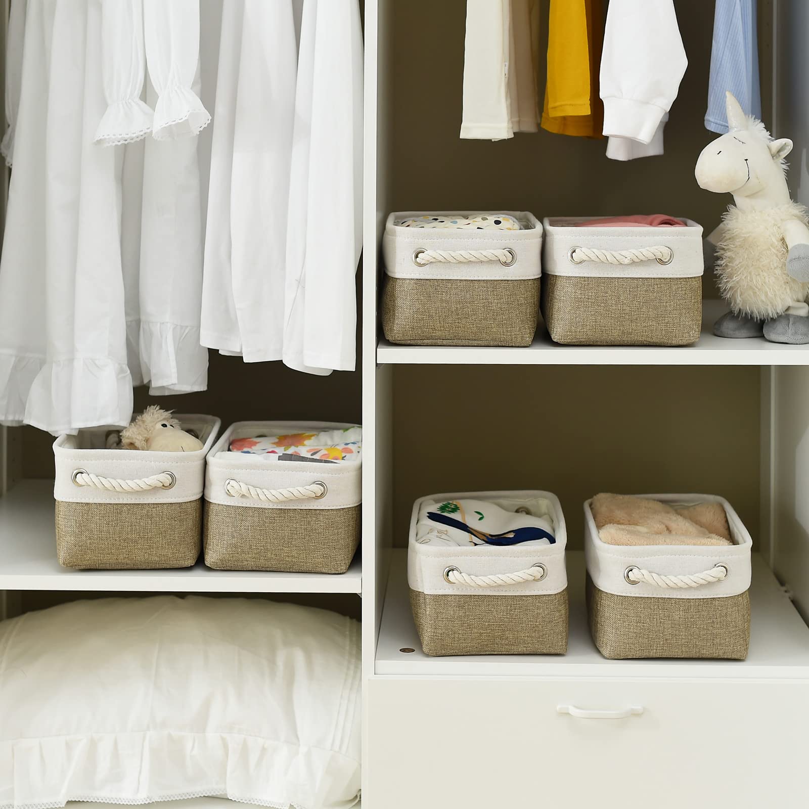 Small Fabric Storage Baskets for Shelves & Closet - Collapsible Rectangular Organizer Bins for Clothes, Books, Toys, Gifts - Perfect for Home Organization & Nursery Storage