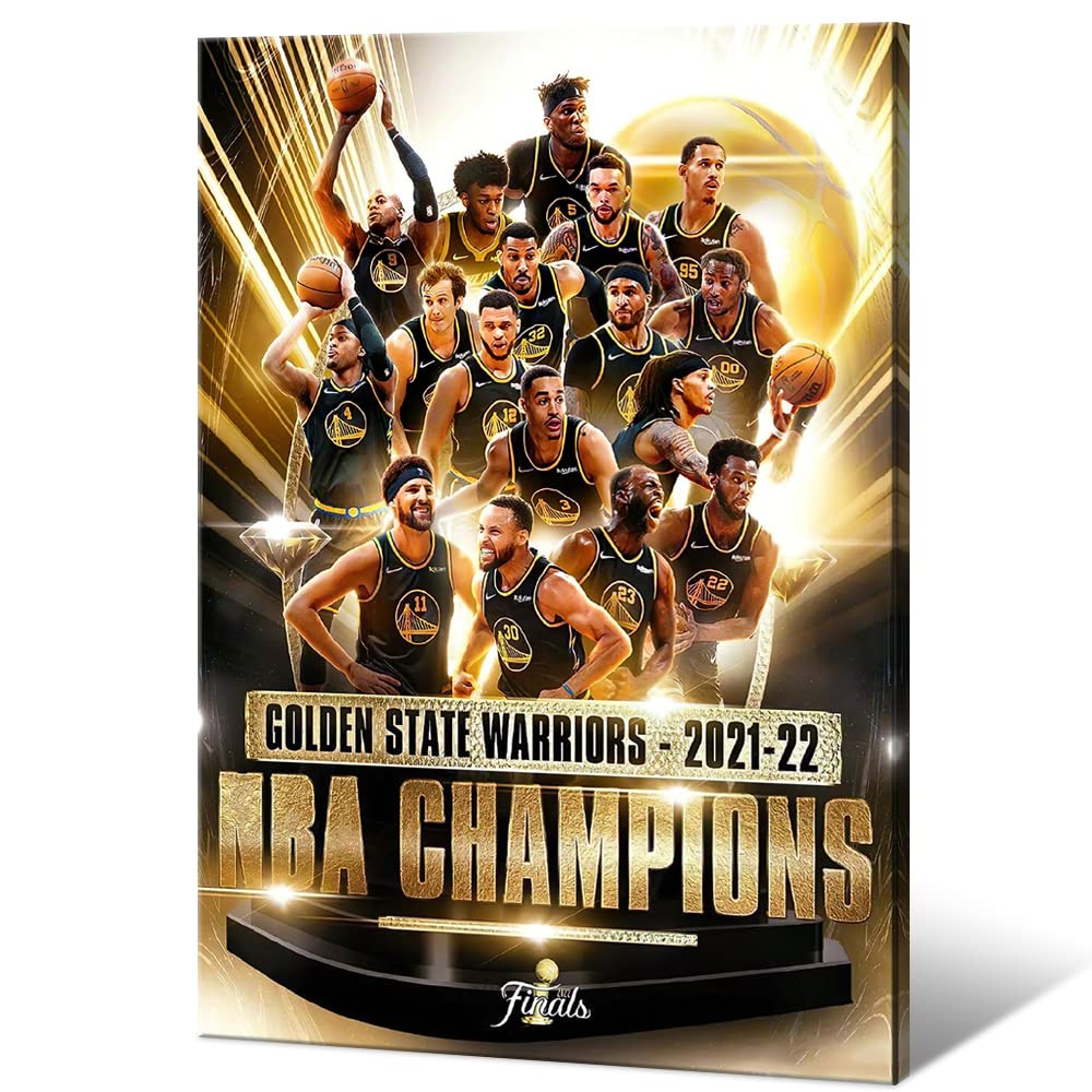 Golden State Warriors 2022 Championship Poster - Premium Canvas Wall Art Print, Framed 16x24 - Perfect Basketball Fan Gift for Men, Home Decor for Living Room & Bedroom - Ideal for Sports Themed Rooms & Game Day Decorations