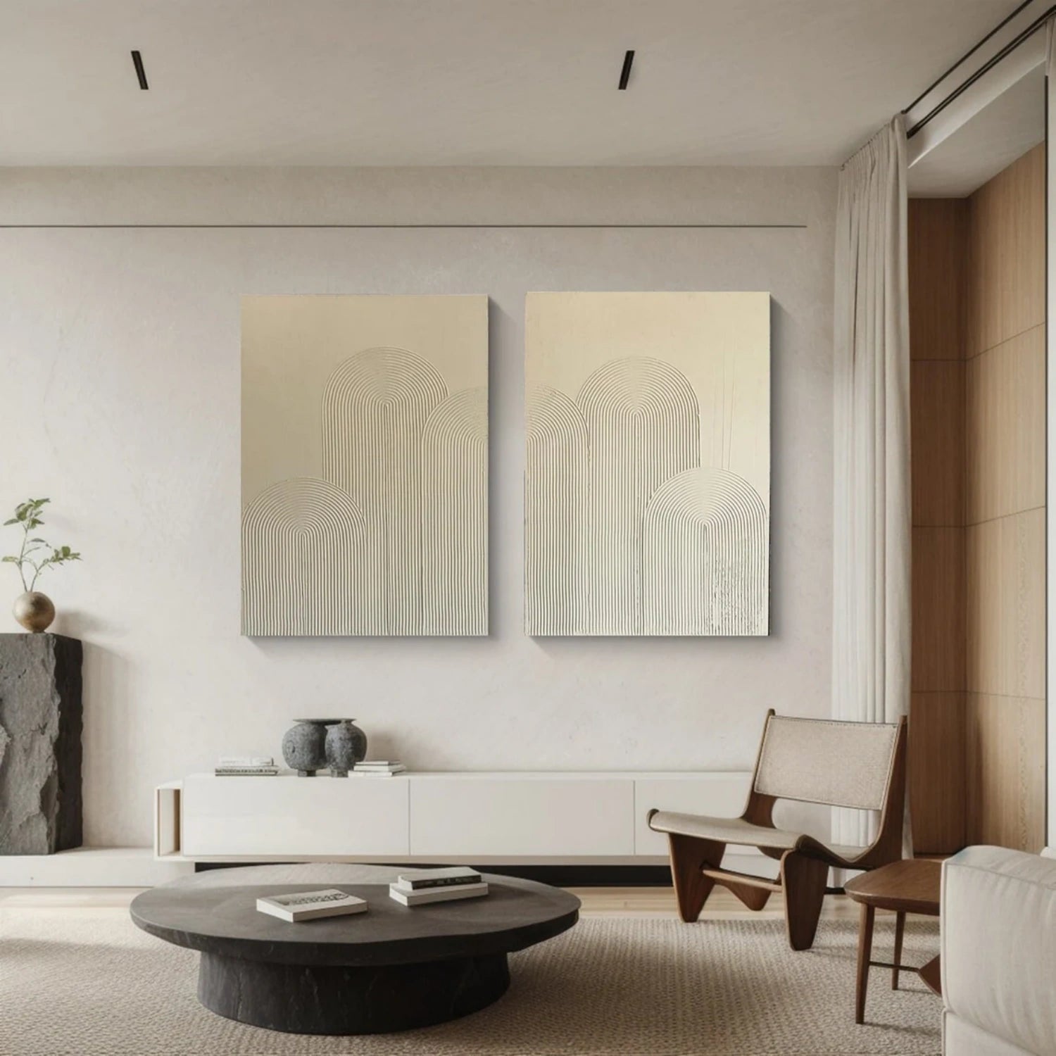 Abstract Beige & Brown Wall Art Set of 2 - Modern Canvas Paintings for Living Room, Bedroom & Office Decor #BB133
