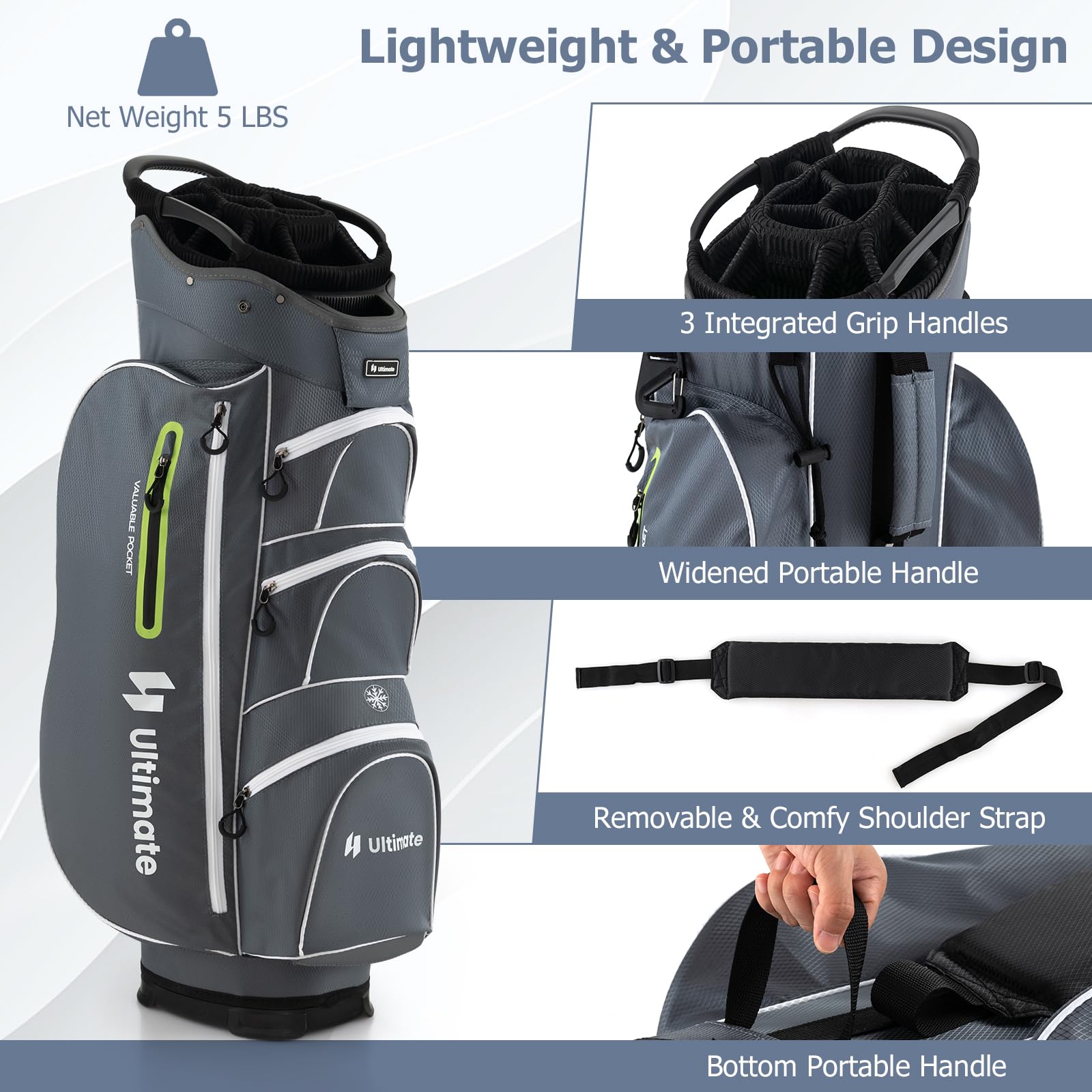 **Tangkula 15-Way Top Divider Lightweight Golf Cart Bag - Individual Putter Well, 7 Pockets, Cooler Bag, Shoulder Strap & Rain Hood - Portable Golf Carry Bag for Men & Women - Perfect for Golf Courses, Driving Ranges & Travel**