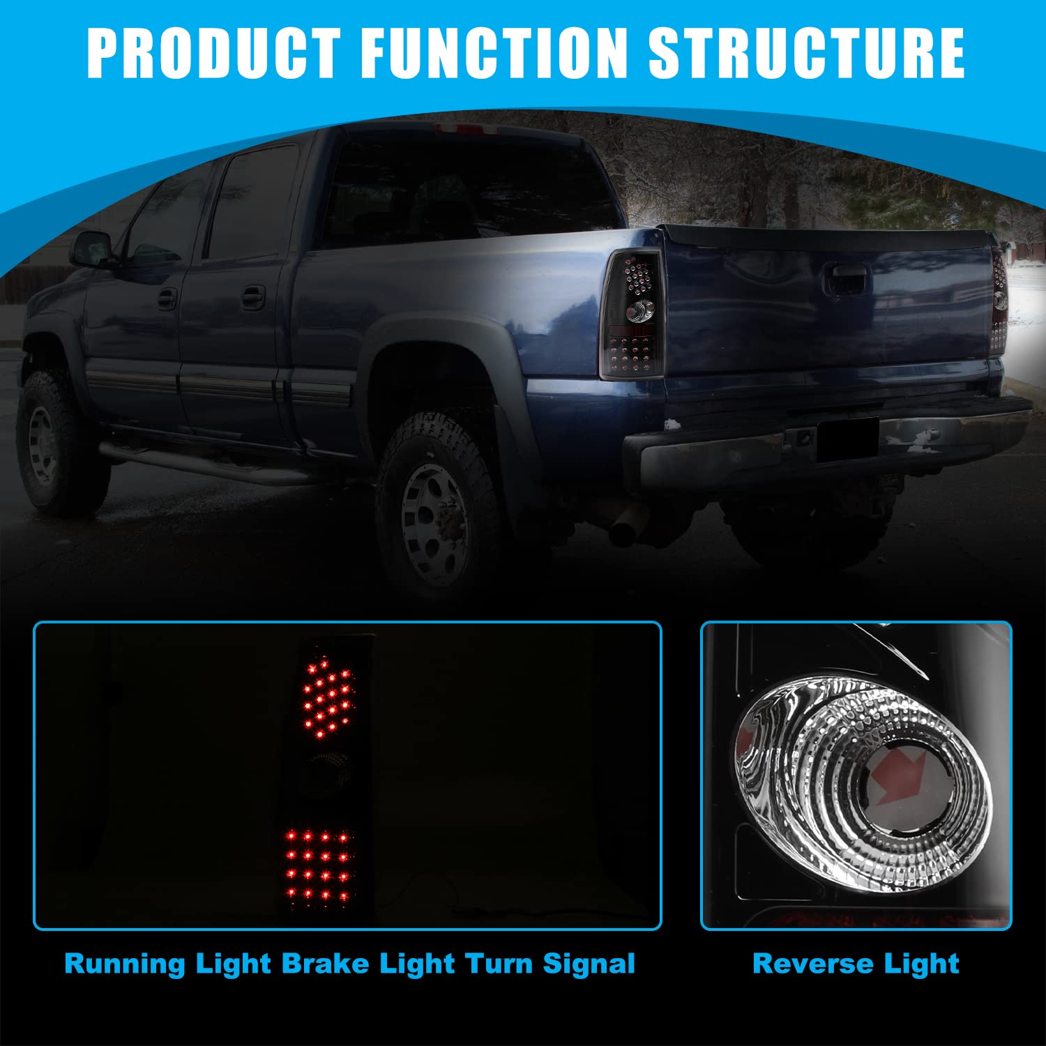 CPW LED Tail Lights for 1999-2006 Chevrolet Silverado & 1999-2003 GMC Sierra - Black Clear Replacement Lights | Durable Aftermarket Upgrade for Trucks, Enhanced Night Visibility & Style