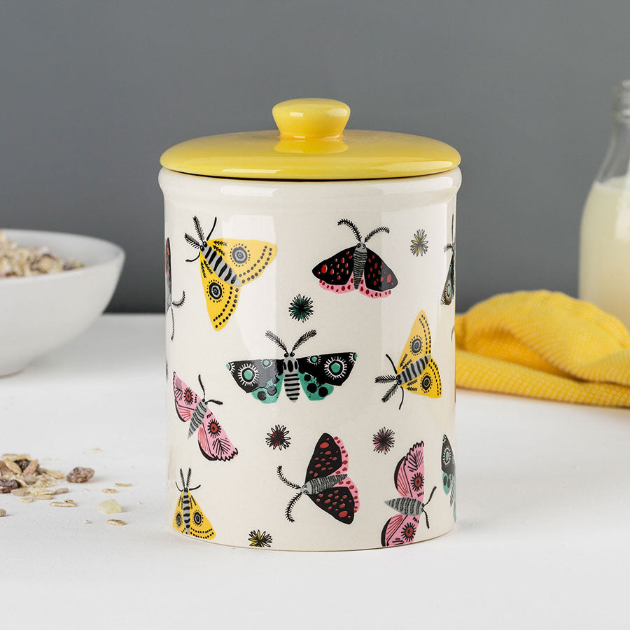 Handmade Ceramic Moth Storage Jar with Lid - Airtight Food Container for Kitchen Pantry Organization | Perfect for Storing Tea, Coffee, Spices & Dry Goods