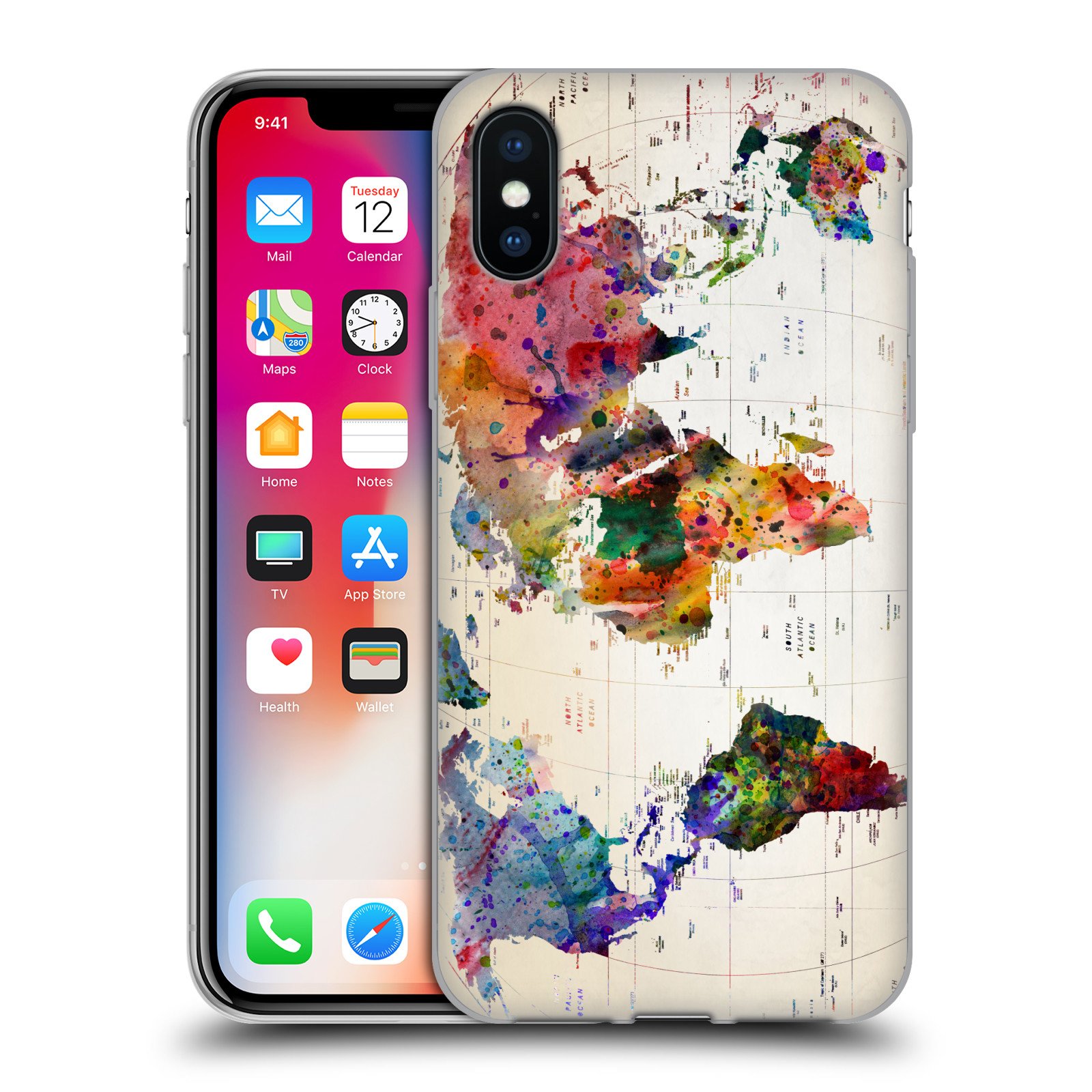Officially Licensed Mark Ashkenazi World Map Pop Culture Soft Gel Phone Case for Apple iPhone X/Xs - Perfect for Travel Lovers & Pop Art Enthusiasts