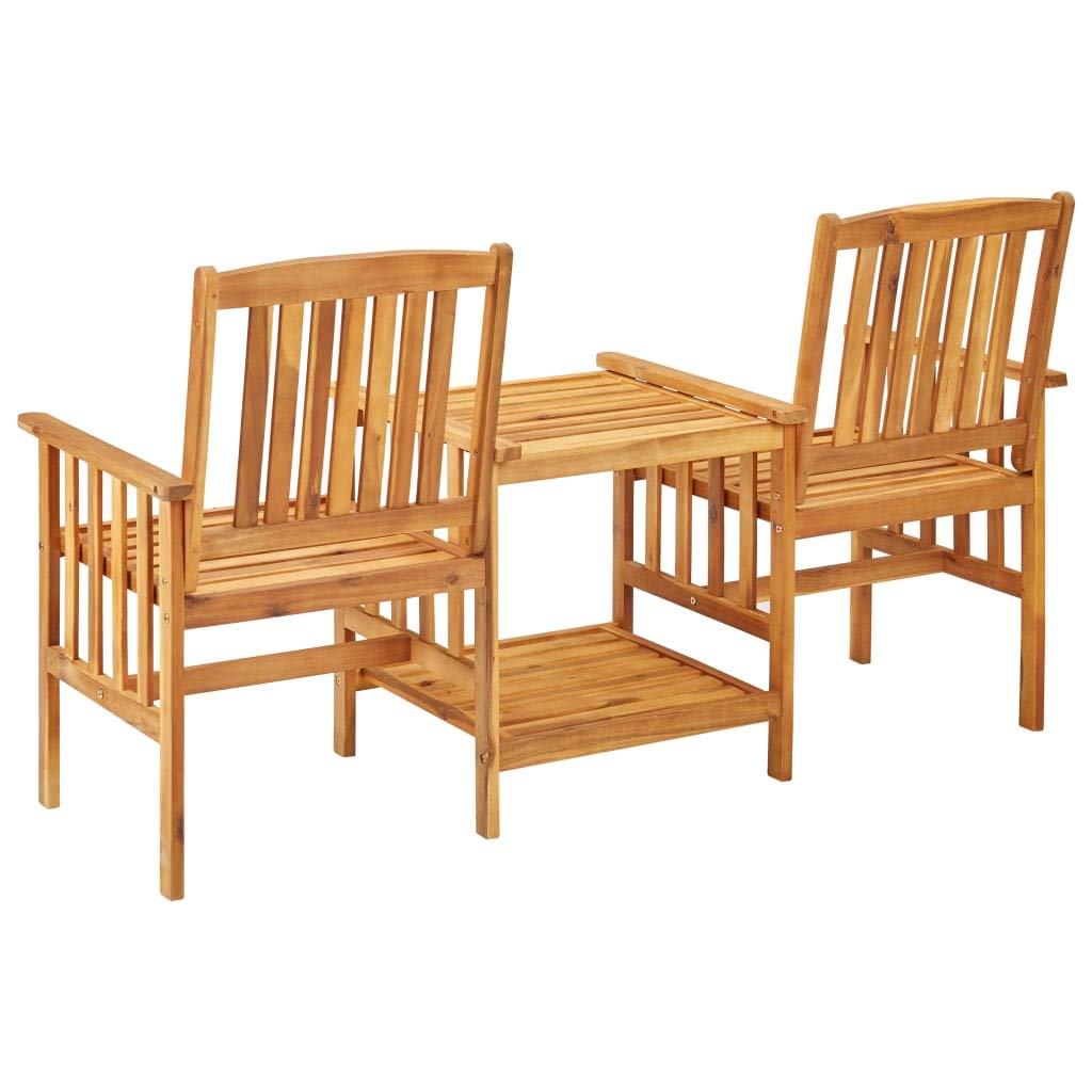 Premium FAMIROSA Acacia Wood Patio Chairs Set with Tea Table & Cushions - 42 lbs - Outdoor Garden, Poolside & Backyard Relaxation Furniture