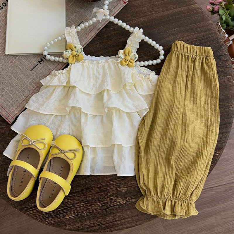 Adorable Baby Girl Floral Suspenders Pants Outfit Set - Perfect for Photoshoots, Parties & Special Occasions