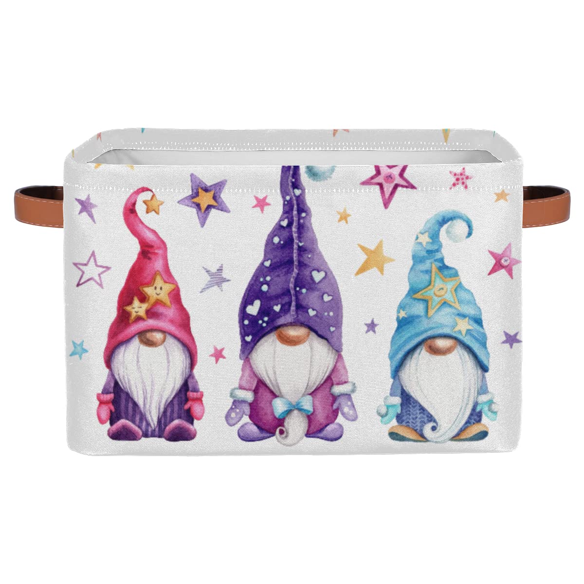 Magic Gnomes Watercolor Storage Basket with Handles - Collapsible Fabric Storage Bin for Toys, Clothes & Organizing - Large Cloth Cube Box for Shelves, Closet & Nursery Decor (1 Pack)