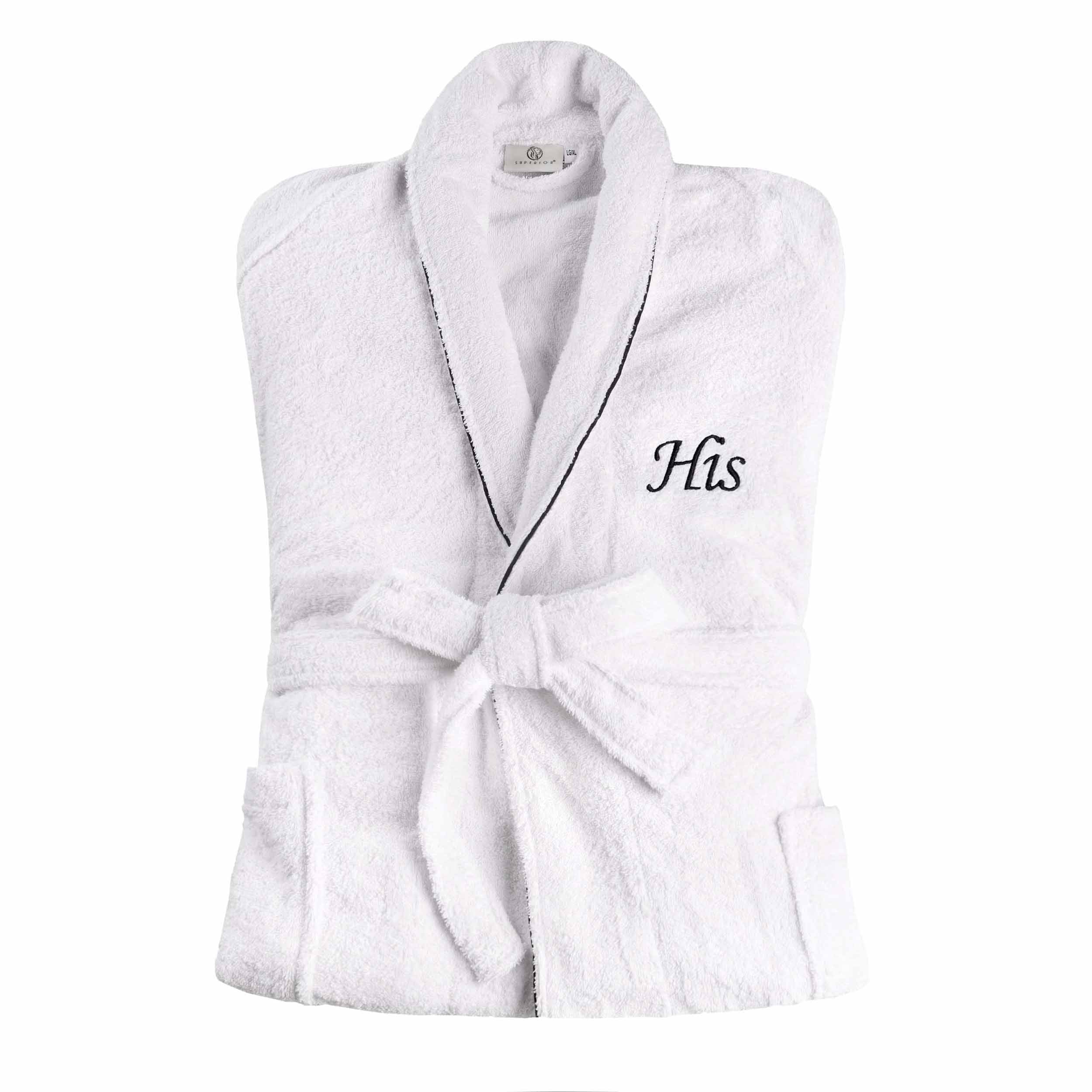 Premium Cotton Unisex Bathrobe for Adults - Soft, Fluffy & Highly Absorbent - White Embroidered Spa Robe for Relaxation, Hotels & Home Comfort