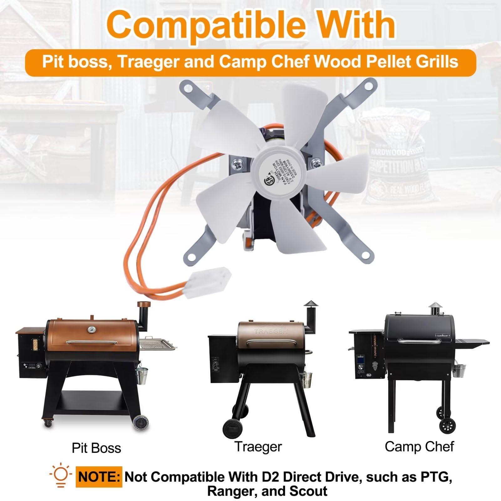 Upgraded AC120V 60Hz Grill Induction Fan Replacement Kit for Pit Boss, Traeger, Camp Chef & Z Grills Pellet Smokers - High Performance Combustion Fan Part for Wood Pellet Grills (Perfect for Backyard BBQs, Camping & Outdoor Cooking)