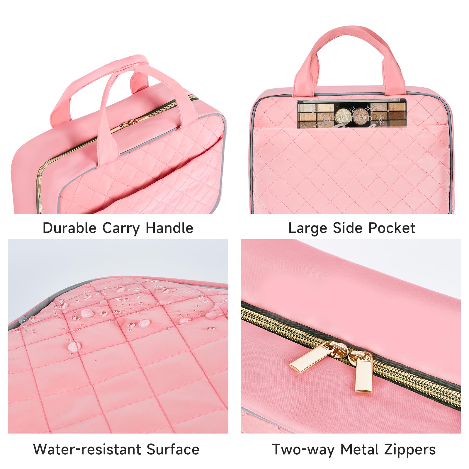 Hanging Travel Toiletry Bag for Women - Pink Cosmetic Organizer with Full-Sized Toiletry Storage | Perfect for Makeup, Skincare & Accessories on Vacation, Business Trips & Gym Use