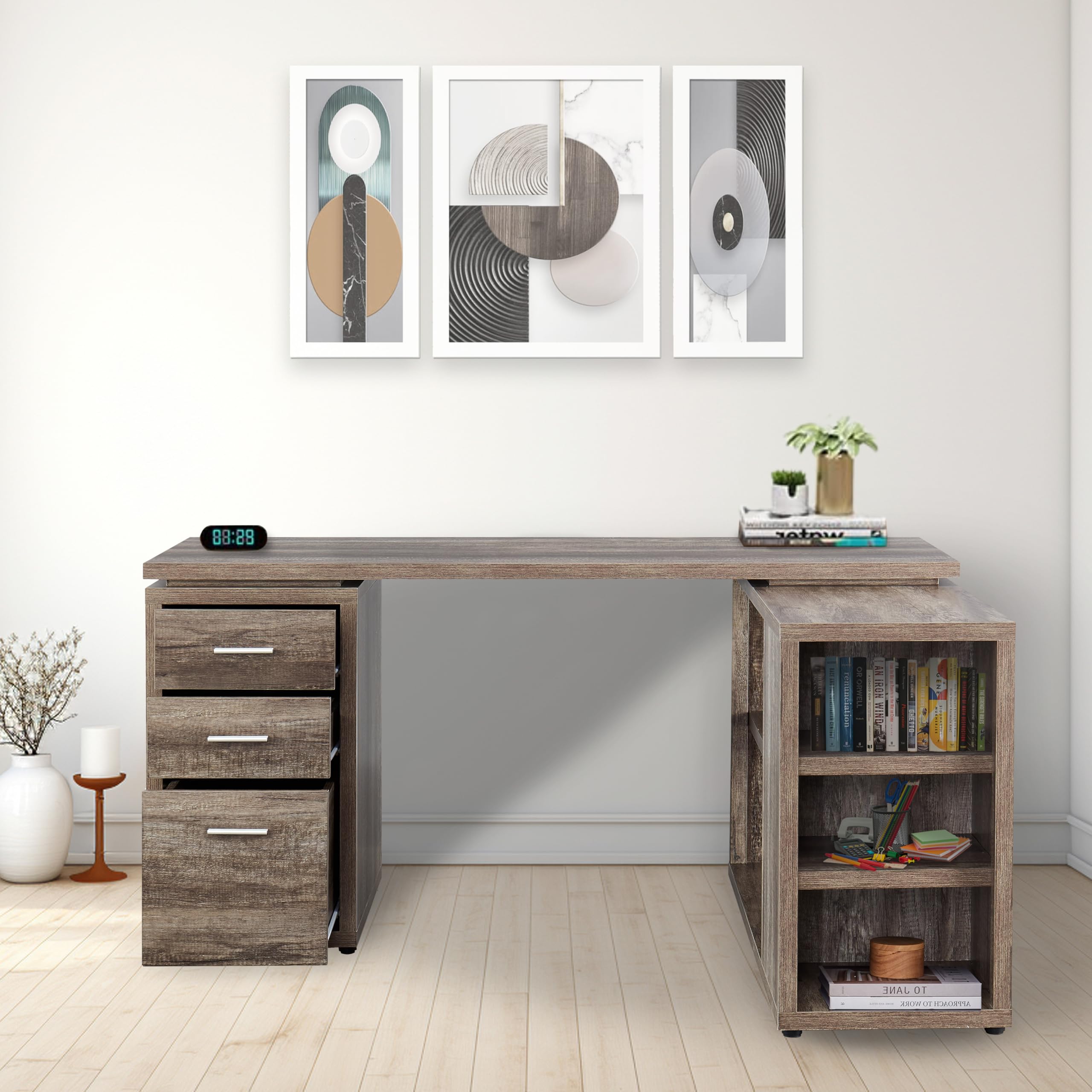 Ariel Reversible L-Shaped Desk with Drawers - 60