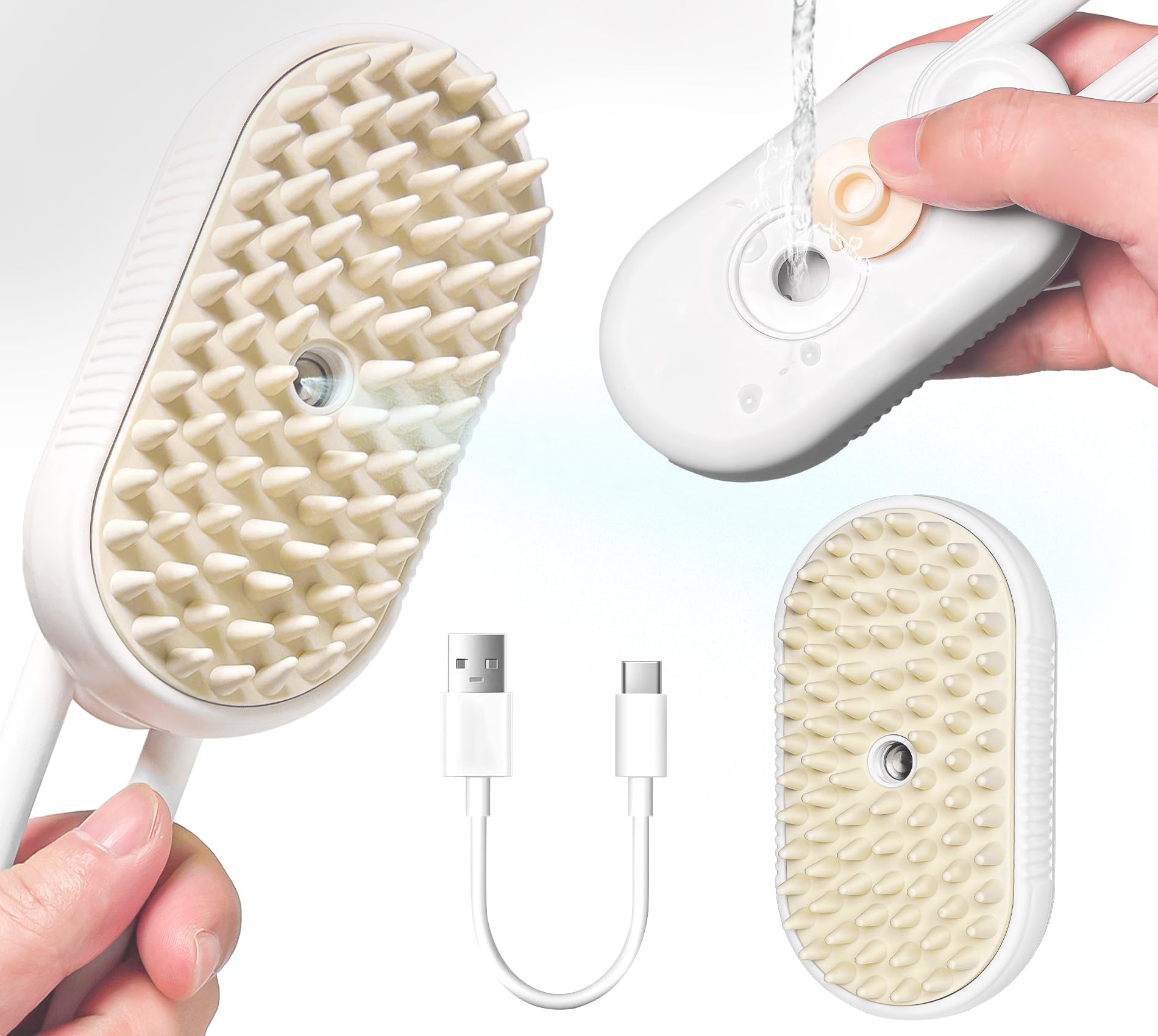 Pet Grooming Brush with Steamer - Dog & Cat Deshedding Brush with Spray Function, Water Comb Bath Brush for Shedding Control (White) - Perfect for Home Grooming & Professional Pet Care