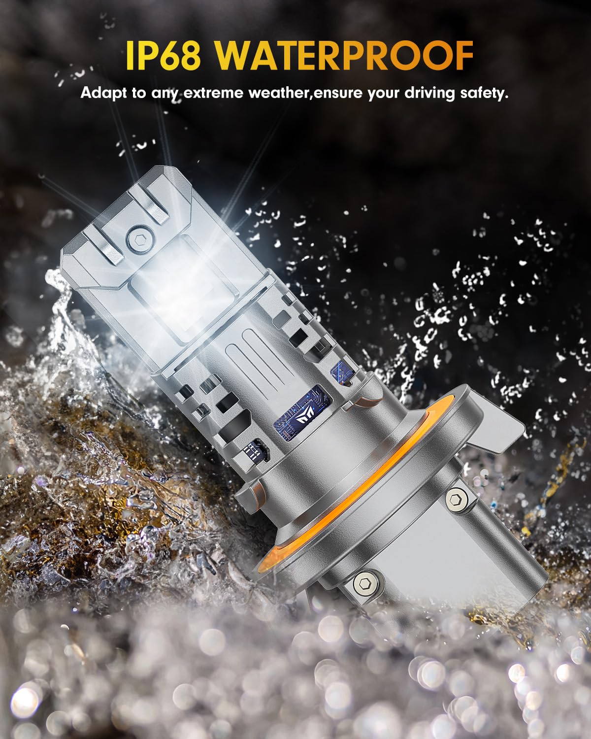 FAHREN H13/9008 LED Bulbs - 10X Brighter 44000LM Ultra Brightness, 6500K Cool White, 1:1 Size, IP68 Waterproof - Perfect for Fog Lights & Off-Road Driving (Pack of 2)