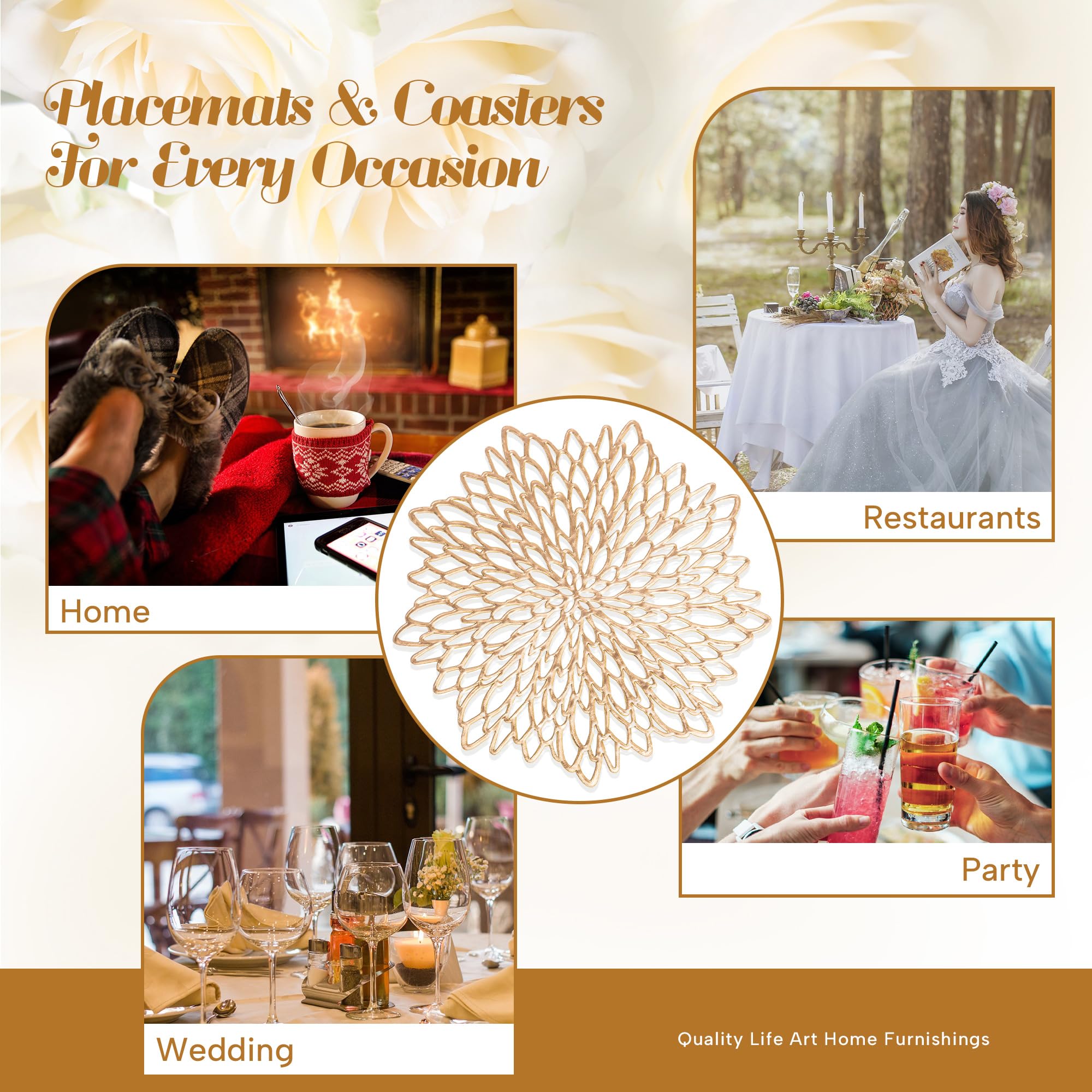 Premium Gold Vinyl Placemats & Coasters Set of 12 - 15