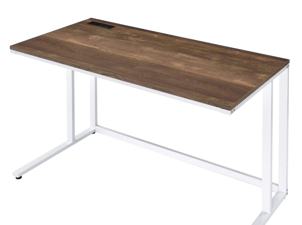 Acme Tyrese Walnut & White Wooden Rectangle Writing Desk with USB Port - Perfect for Home Office, Study & Workspace Organization