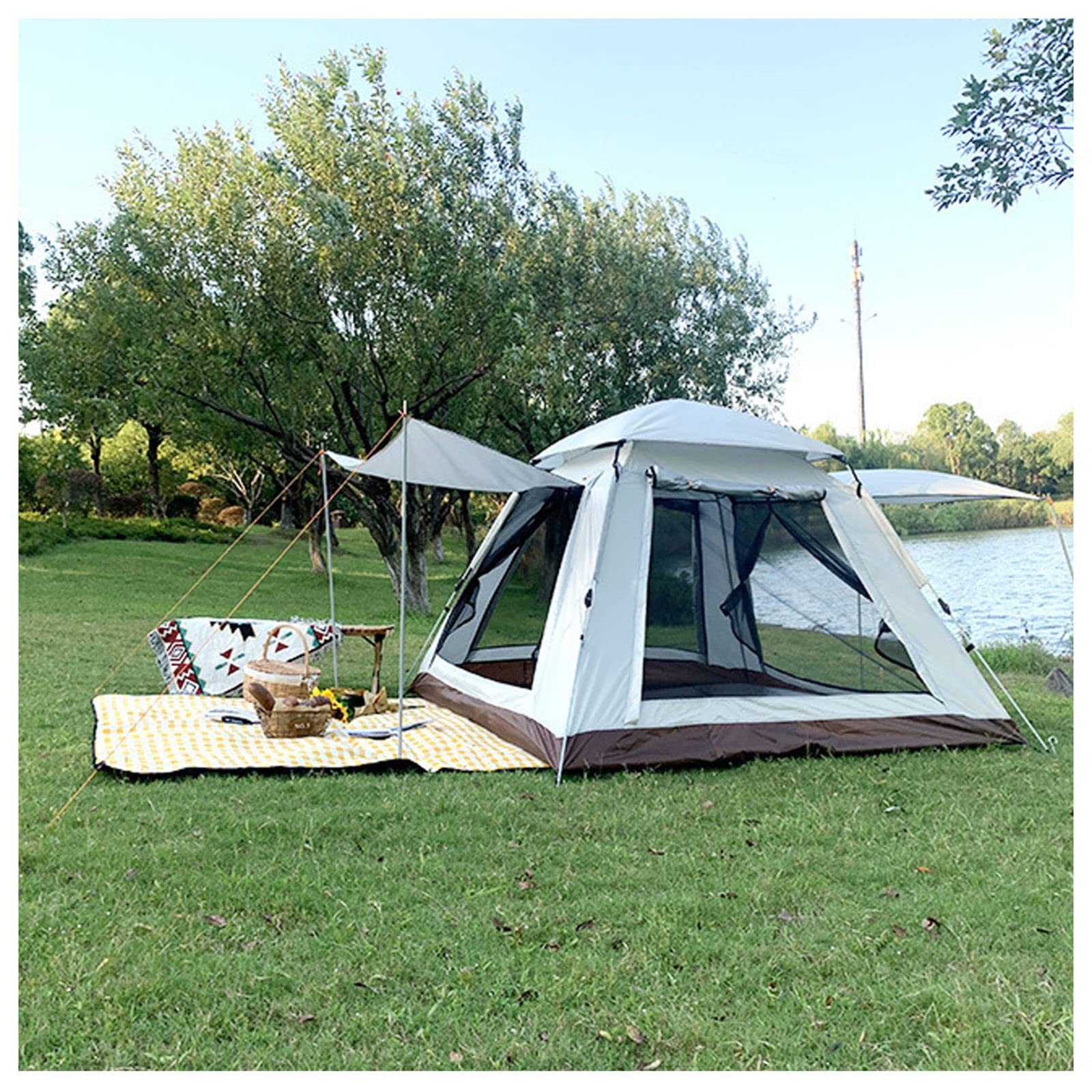 4 Person Waterproof Camping Tent with Double Doors & 4 Windows - Lightweight Tipi Tent for Outdoor Adventures, Backpacking, Hiking & Garden Camping - Durable & Stable Shelter for Family Camping Trips