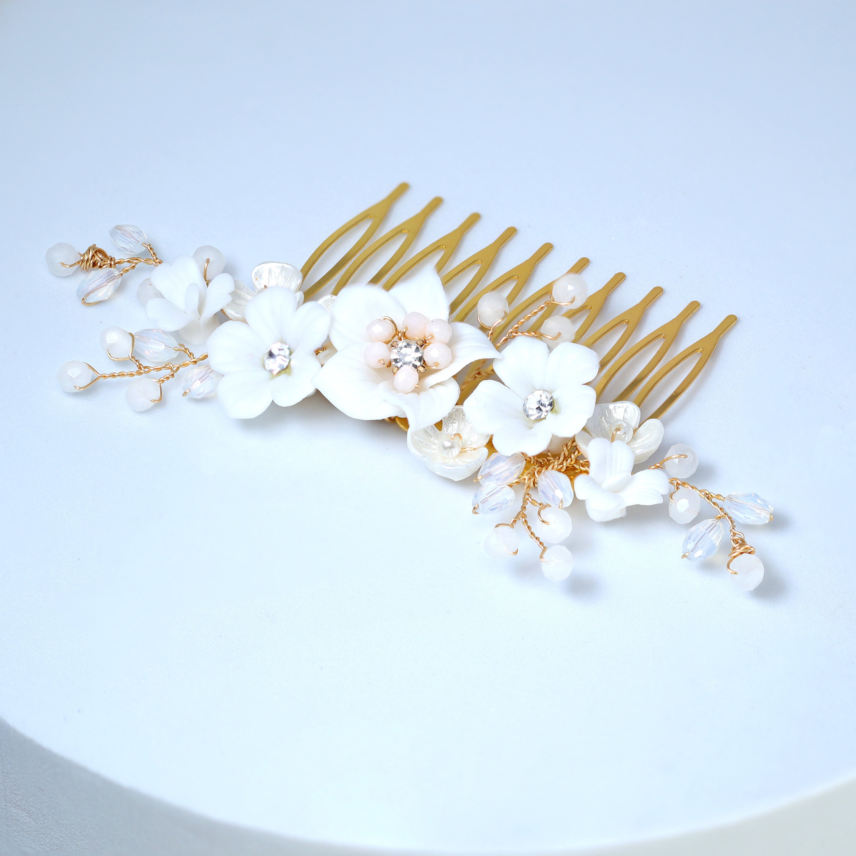 Swarovski Crystal White Floral Serenade Comb - Elegant Bridal Jewelry Set with Necklace & Statement Earrings | Perfect for Weddings, Prom & Special Occasions