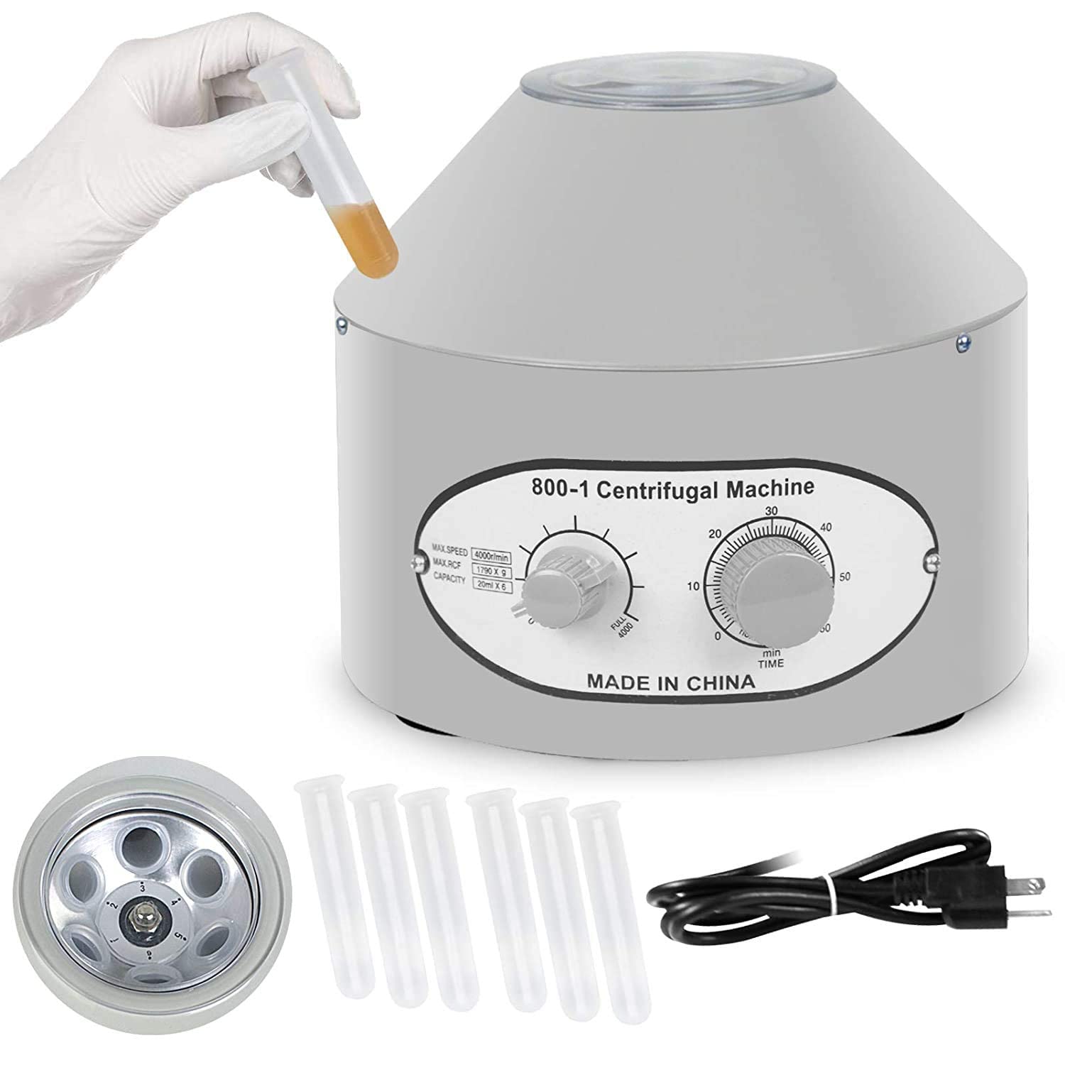 Low-Speed Lab Centrifuge with Timer (0-4000 RPM, 20ml x 6 Tubes) - Ideal for Blood Sample Separation, DNA Extraction & Medical Research