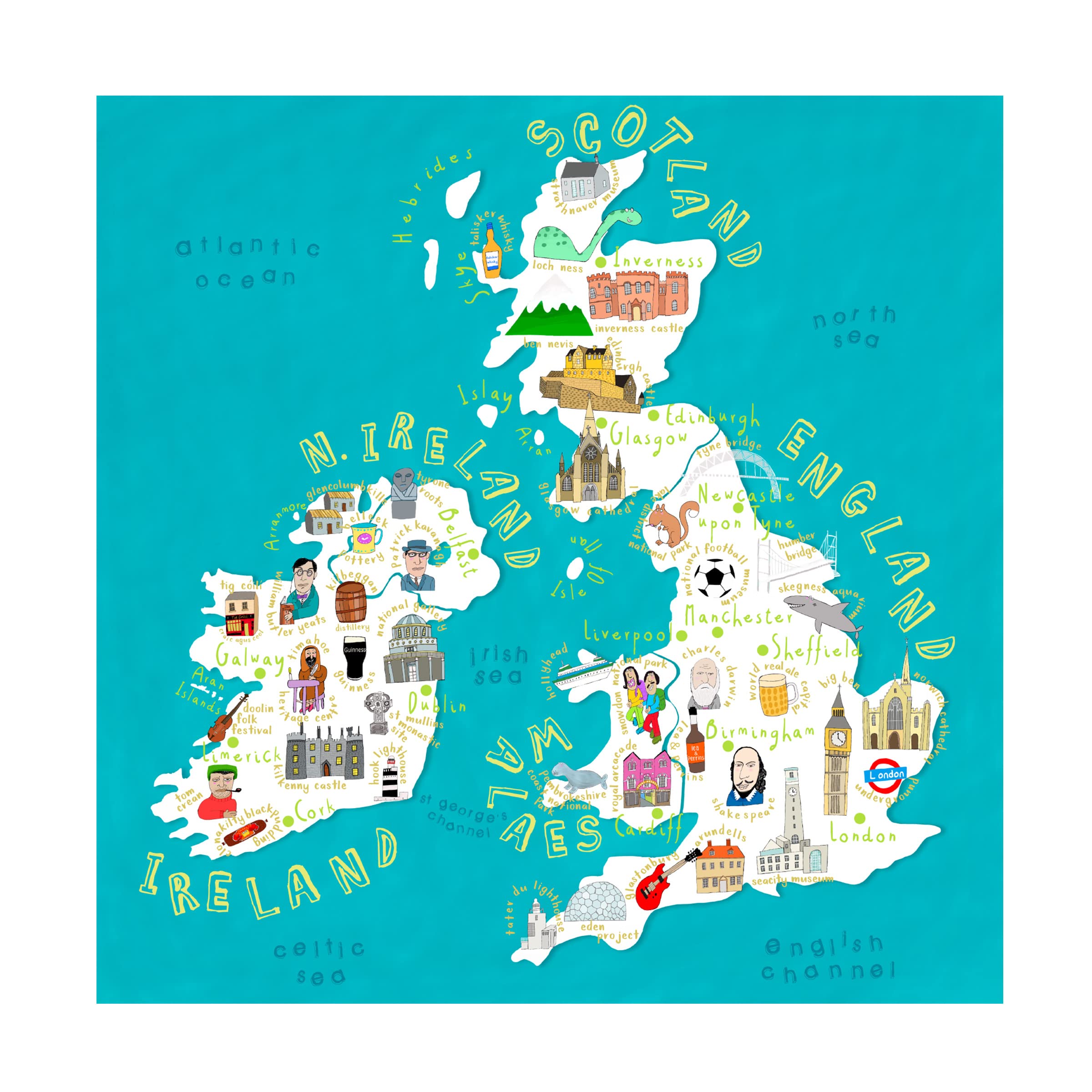 Trademark Fine Art 'Illustrated Countries UK And Ireland' Canvas Wall Art Print by Carla Daly - Perfect for Home Decor, Office & Living Room Wall Decorations