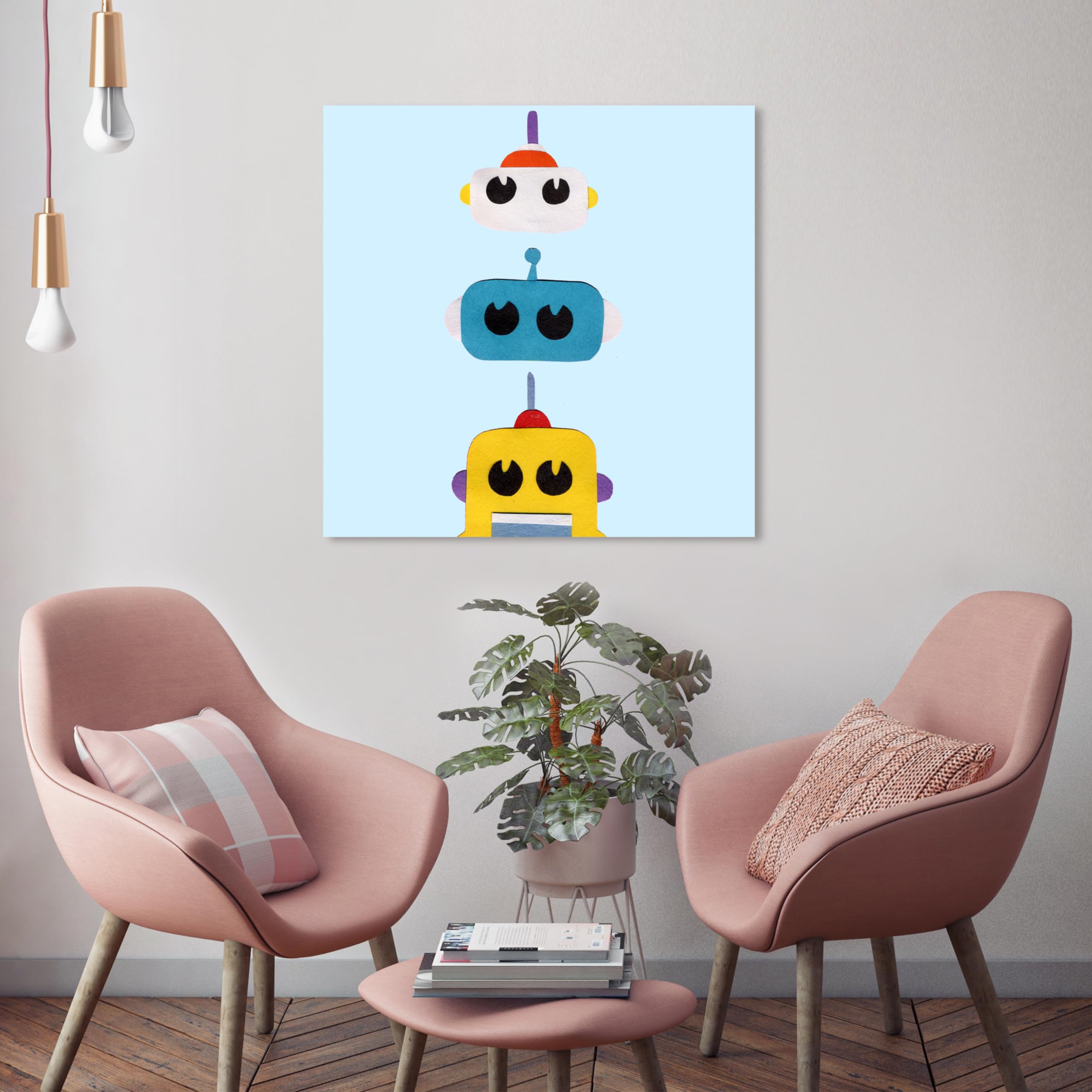 Oliver Gal Artist Co. Sci-Fi Wall Art Canvas Prints - 'Best Friends' Kids Room Decor 24x24 Inches - Blue & Yellow Space Themed Nursery Art - Perfect for Children's Bedroom, Playroom & Teen Space Decor