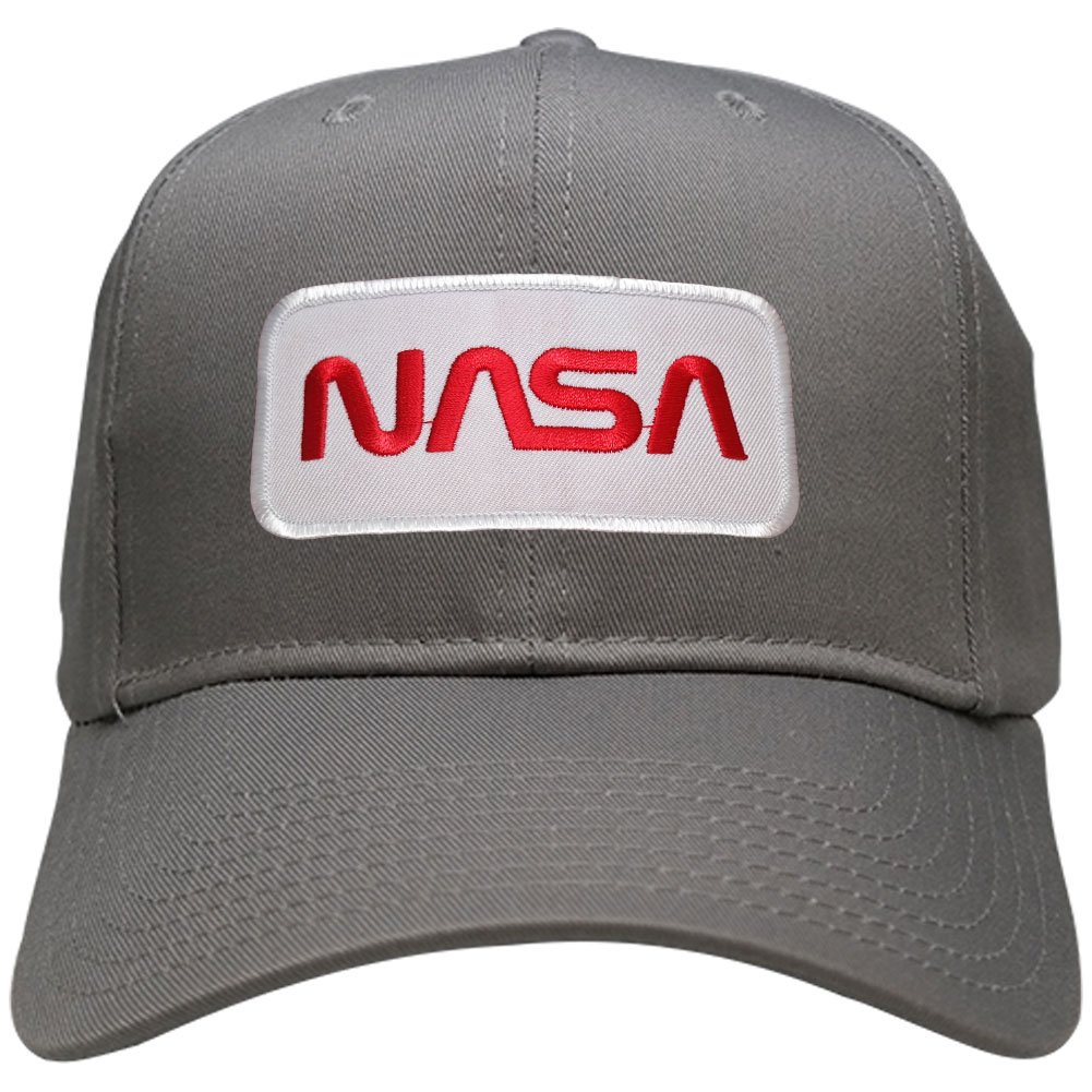 NASA Worm Logo Embroidered Snapback Baseball Cap - Red Text Iron On Patch - Perfect for Space Enthusiasts, Collectors & Fashion Statement