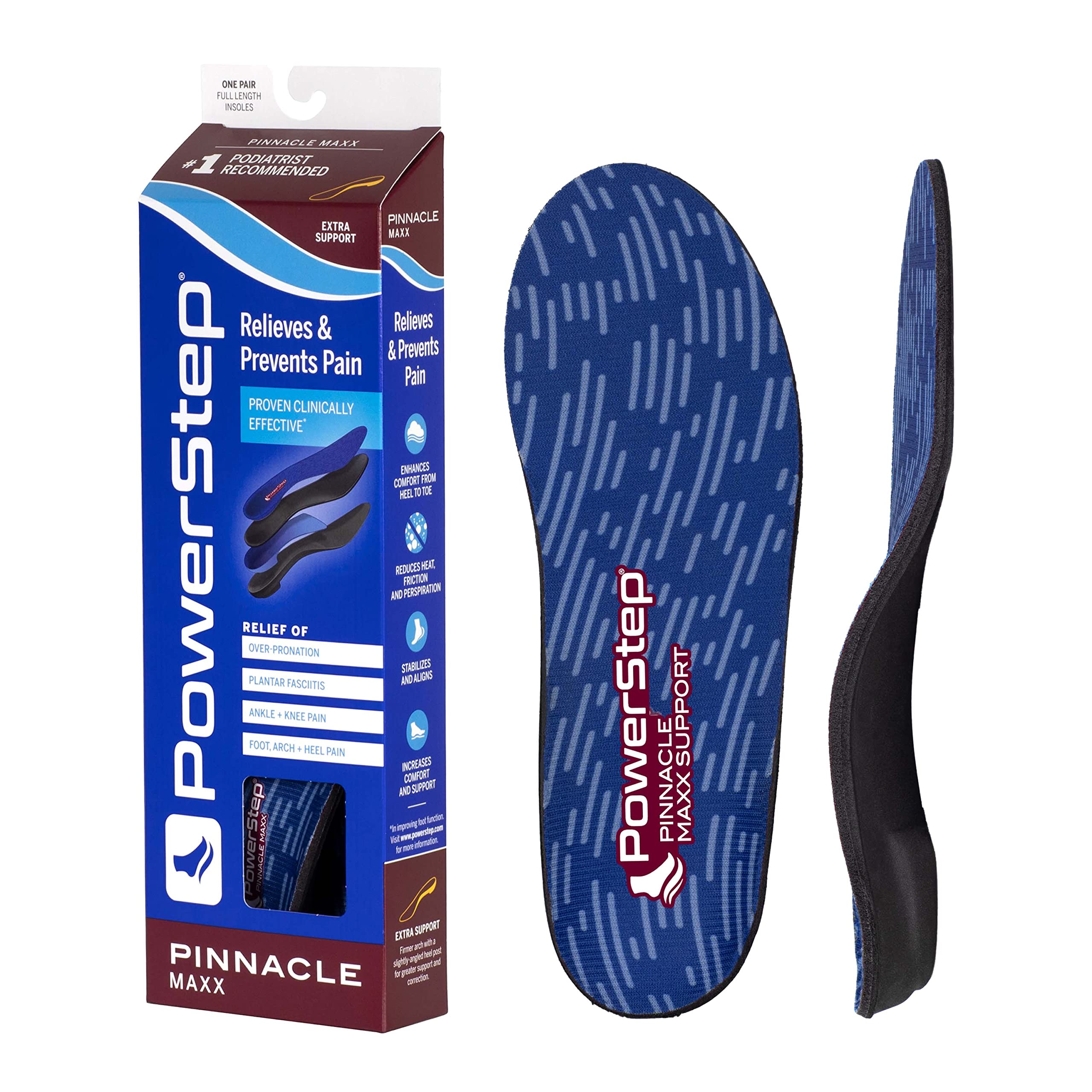 Powerstep Pinnacle Maxx Orthotic Insoles - Maximum Arch Support for Over-Pronation Correction - Comfortable Shoe Inserts for Men & Women - Ideal for Running, Walking & All-Day Wear
