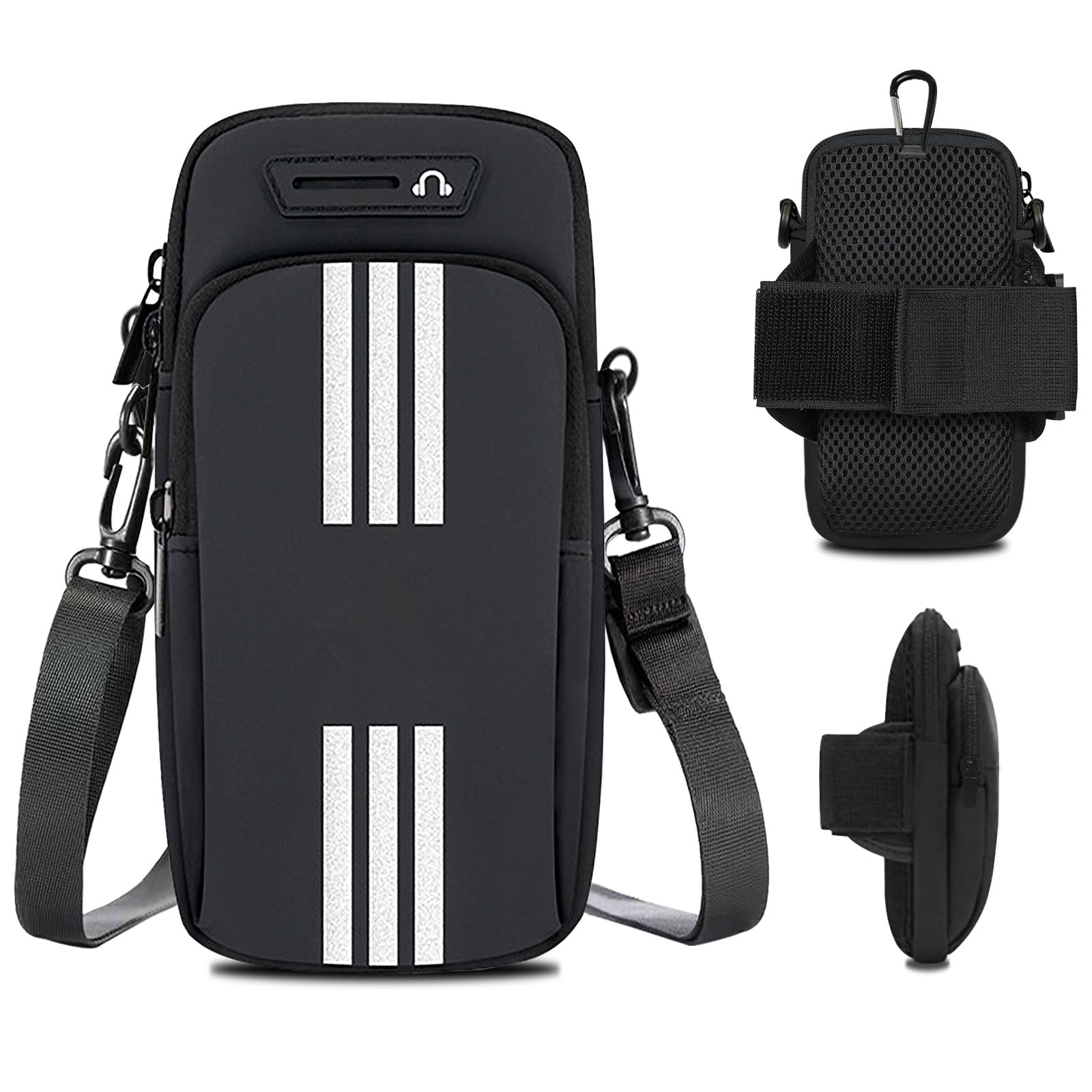Running Armband Phone Holder for iPhone 16/15/14/13/12/11 Pro Max/Xs/XR/X/8/7 Plus/SE & Galaxy S25/S24/Ultra/Note - Adjustable Crossbody Pouch for Women Men Kids - Perfect for Jogging, Gym Workouts & Outdoor Activities (Black)