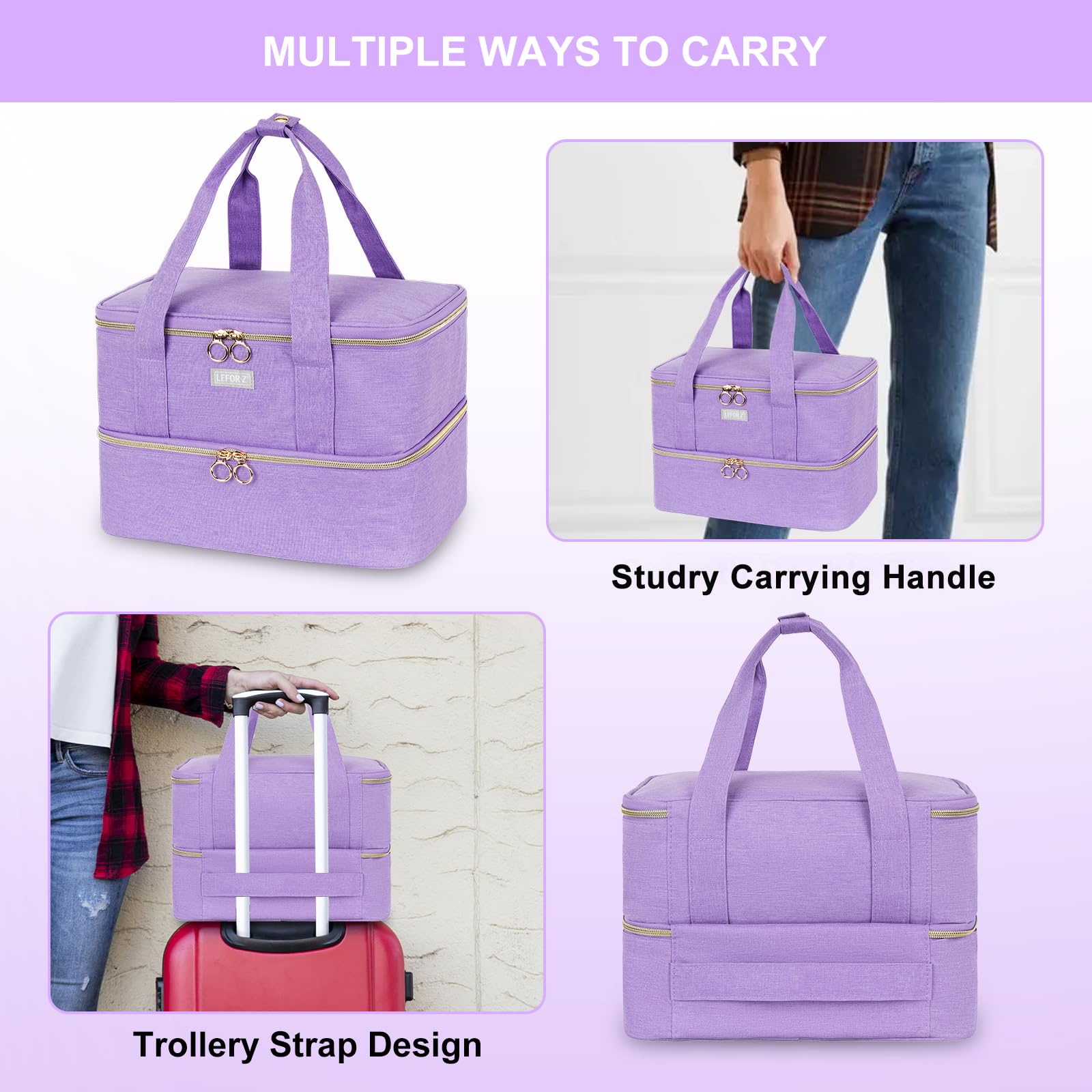 Double Layer Nail Polish Organizer & Storage Case - Holds 40 Bottles & Nail Lamp - Portable Nail Tech Carrying Bag for Salon & Travel - Purple Nail Art Supply Holder (Perfect for Professional Nail Technicians & DIY Manicures at Home)