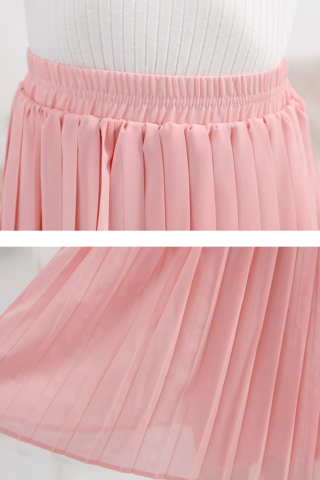 GORLYA Girls Chiffon Pleated Elastic High Waist A-Line Boho Swing Maxi Long Skirt for Teens 4-14T - Perfect for Beach Vacations, Summer Parties & Boho Fashion