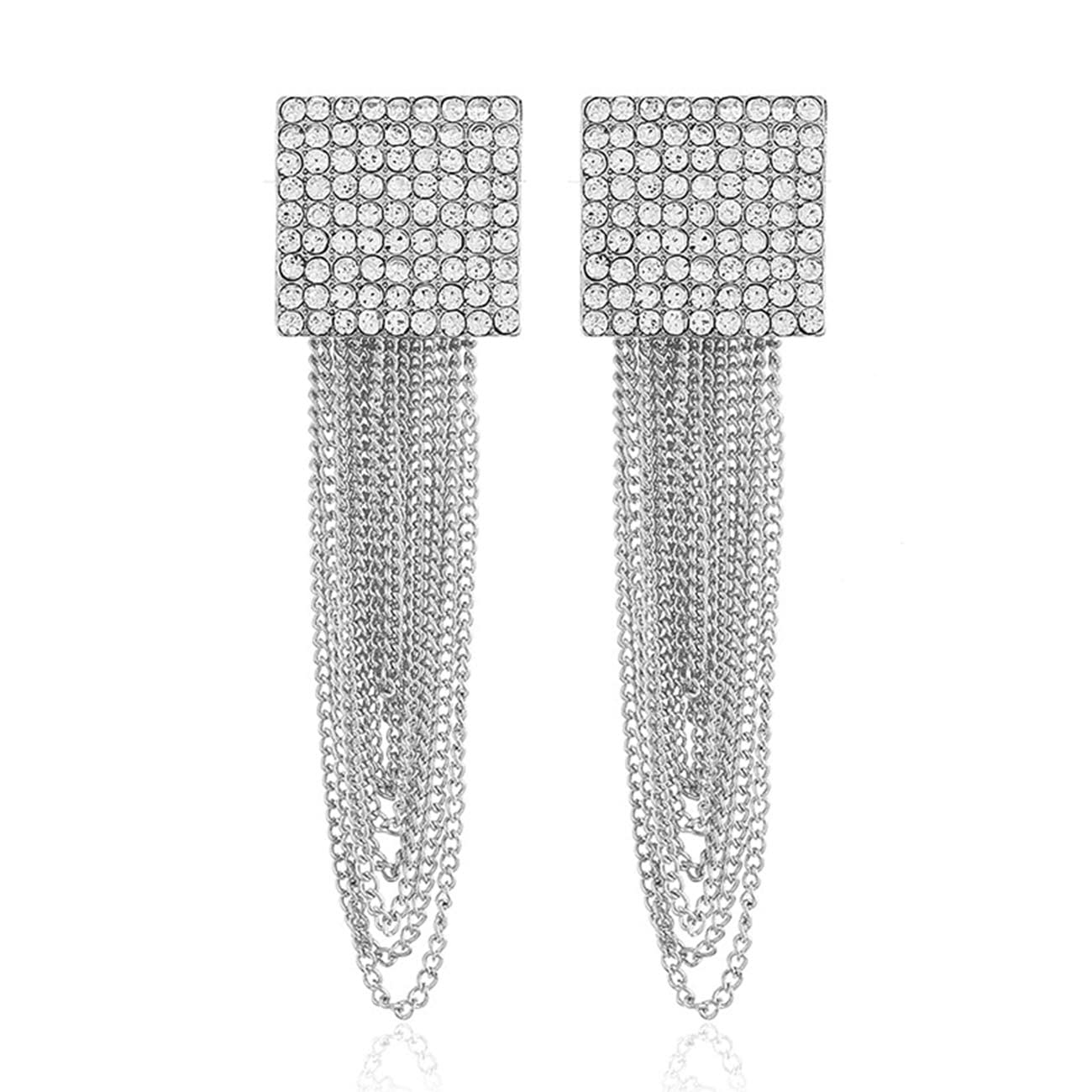 Stylish Women's & Men's Stud Earrings Set - Square Tassel Diamond Design in Steel Color | Perfect for Parties, Weddings & Everyday Fashion Accessories