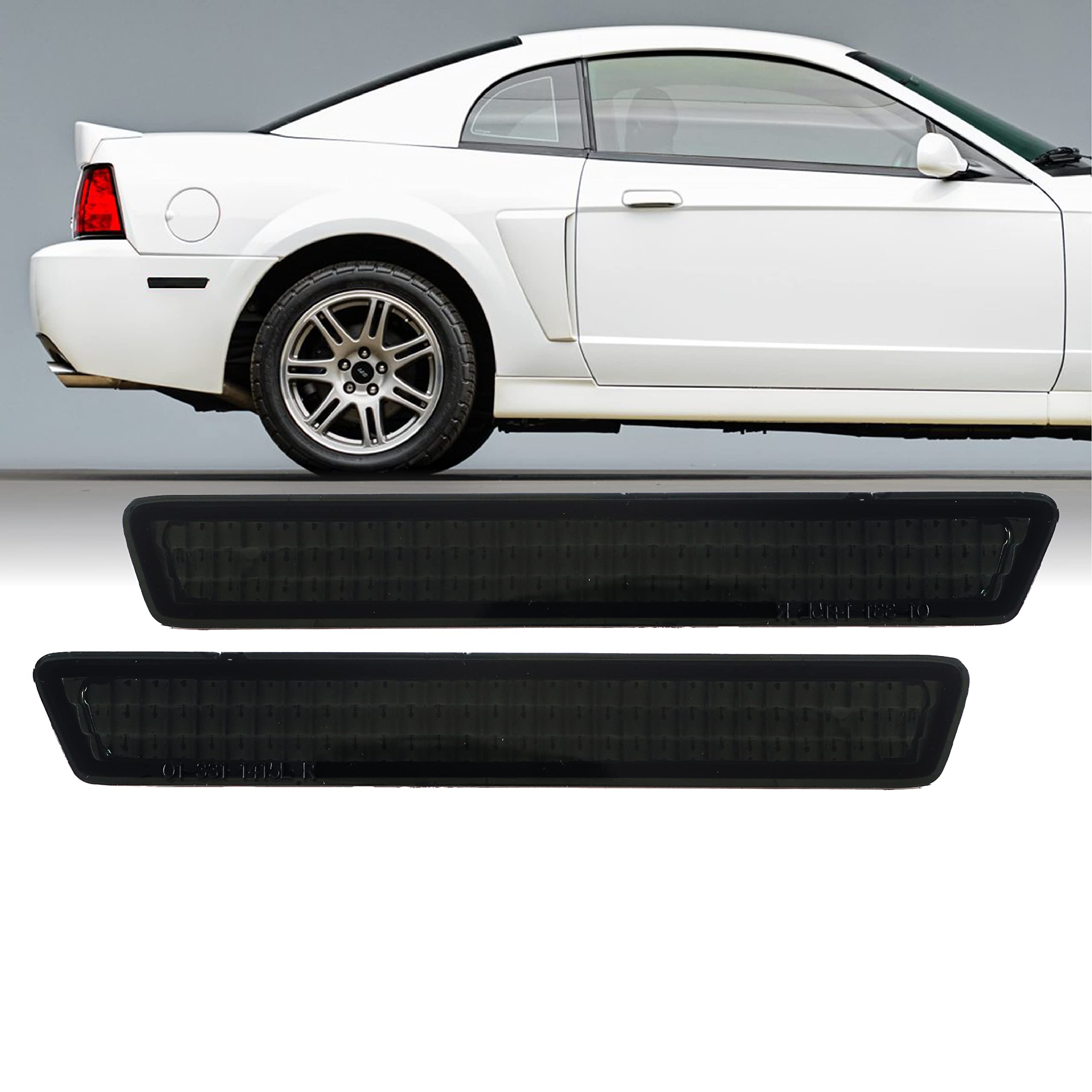 USR DEPO 99-04 Mustang Rear Lights - Smoked Lens Bumper Reflector Lamps Pair (Left+Right) Compatible with 1999-2004 Ford Mustang V6 GT Cobra SVT - Upgrade Your Nighttime Visibility & Style for Street Racing or Car Shows