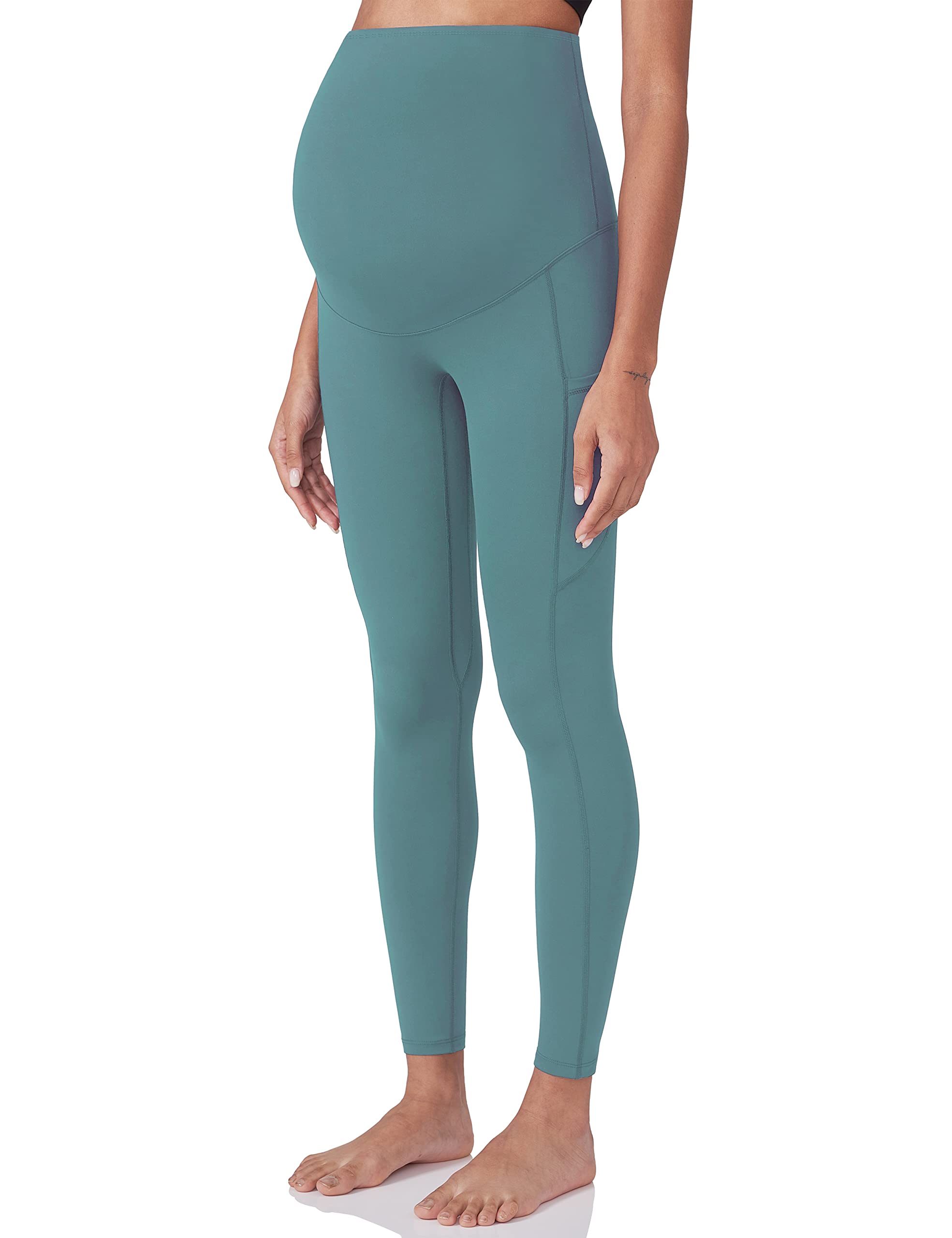POSHDIVAH Women's Maternity Yoga Pants - Over The Belly Pregnancy Workout Leggings with Pockets - Soft Stretchy Activewear for Gym, Running & Office Wear