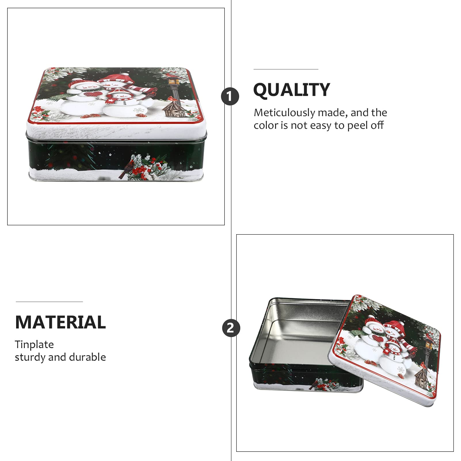 Angoily Square Christmas Cookie Tins with Lid - Large Snowman Printed Metal Storage Containers for Holiday Cookies, Candy & Food Gifts - Perfect for Xmas Party Favors, Gift Giving & Festive Treat Storage