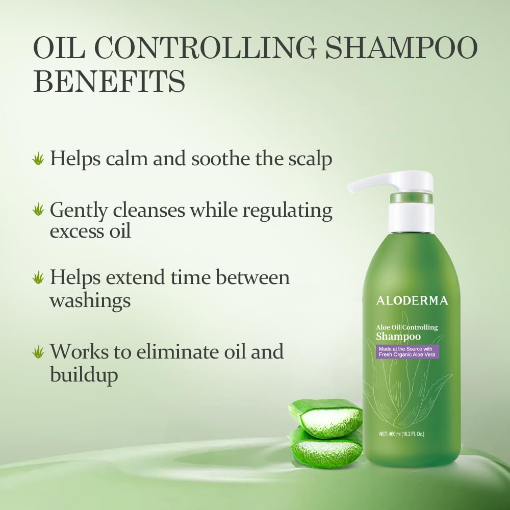 Aloderma Aloe Hair & Body Care Set - Oil Control Shampoo, Aloe Vera Gel with Tea Tree Oil (300g) for Hydration & Scalp Care | Perfect for Daily Hair Wash & Skin Moisturizing