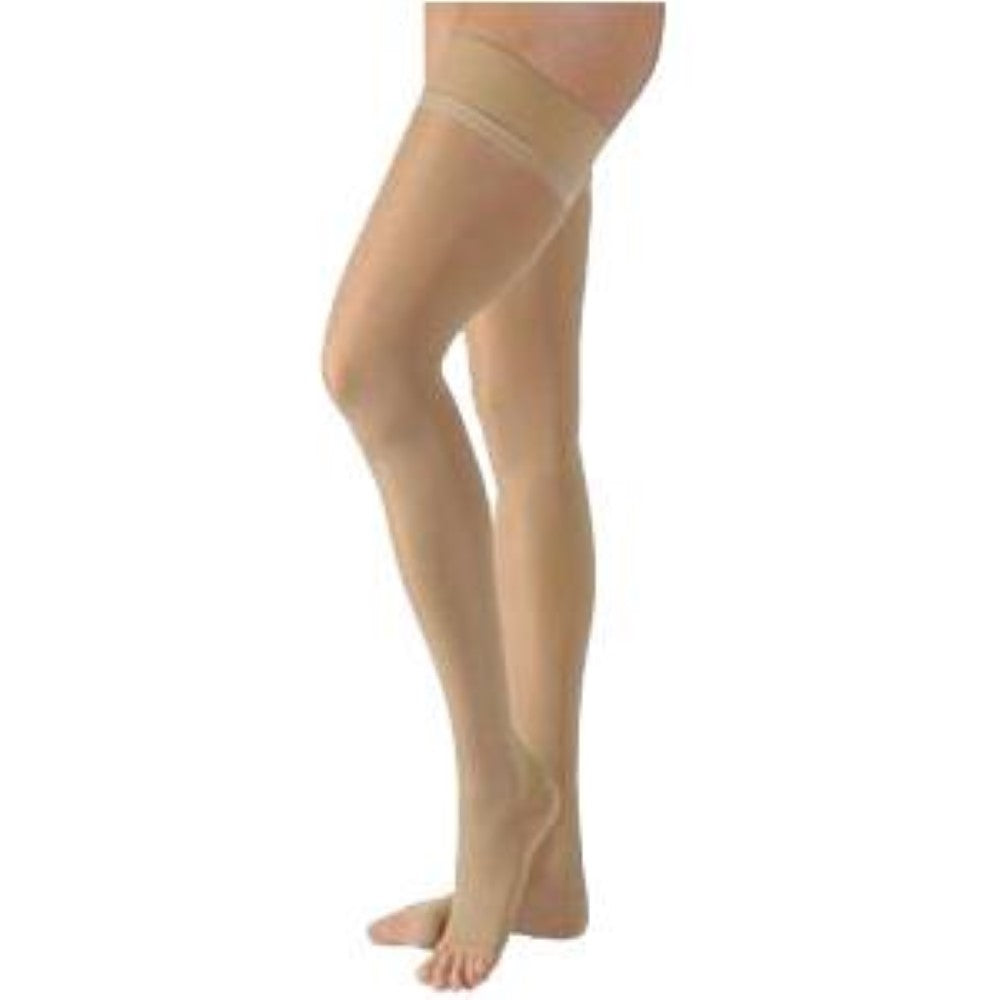 783N Style Sheer Thigh High Compression Stockings 30-40mmHg - Open Toe, Small Size, Long Length in Suntan - Perfect for Varicose Vein Relief & Post-Surgery Recovery